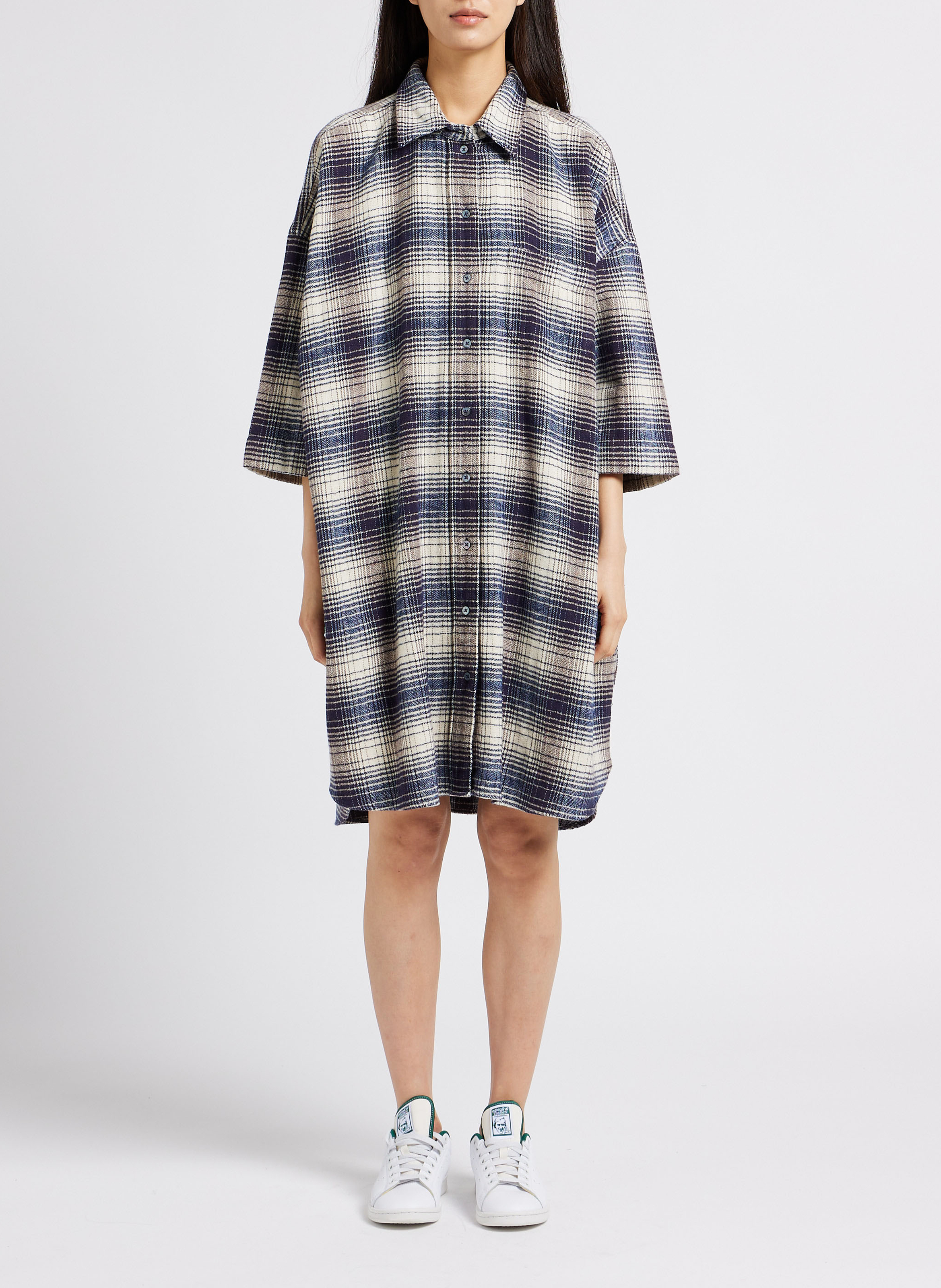 Checked cotton cardigan with classic collar BELLEROSE Green