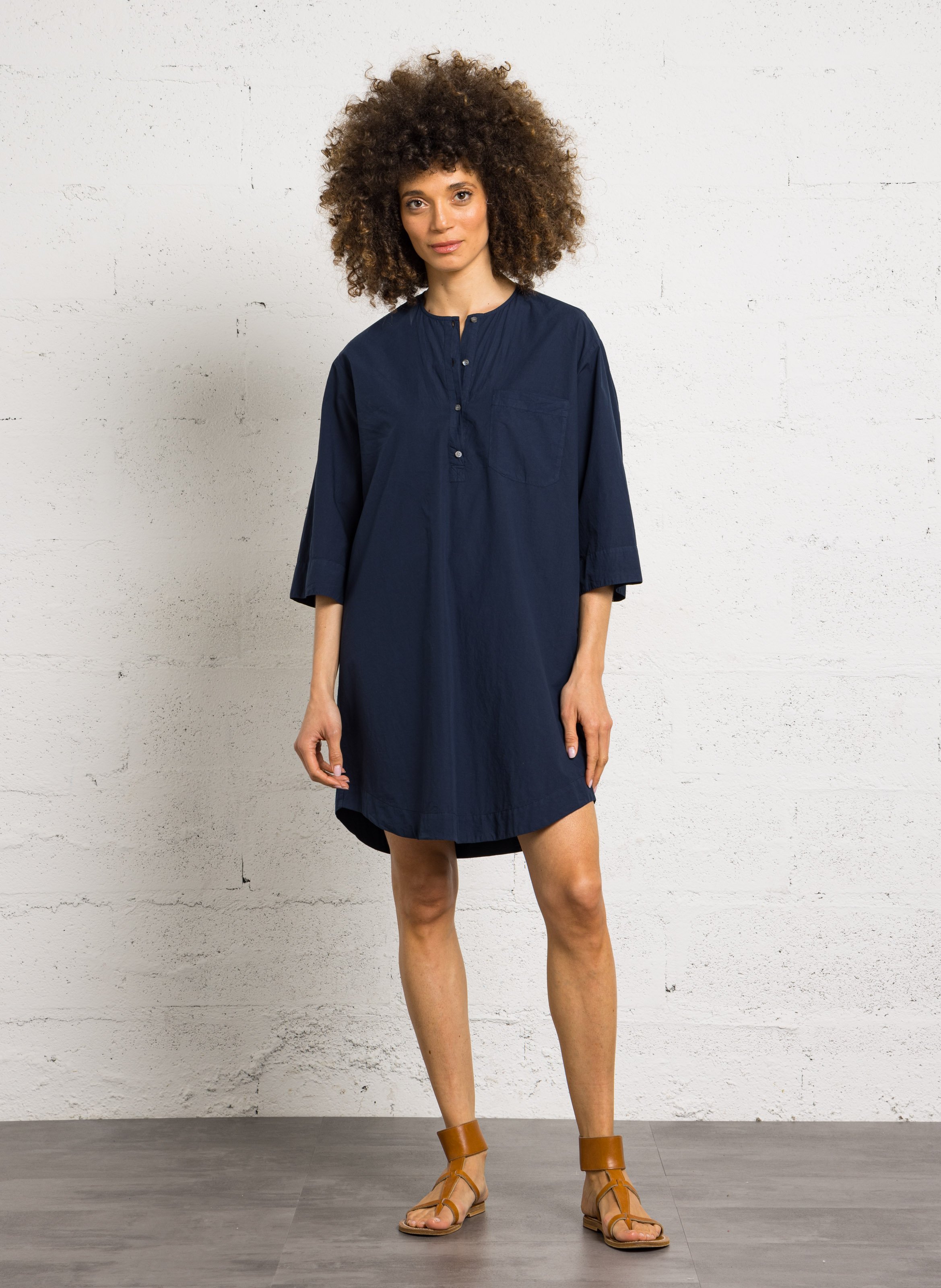 Robe courte ample col rond en coton HARTFORD Bleu