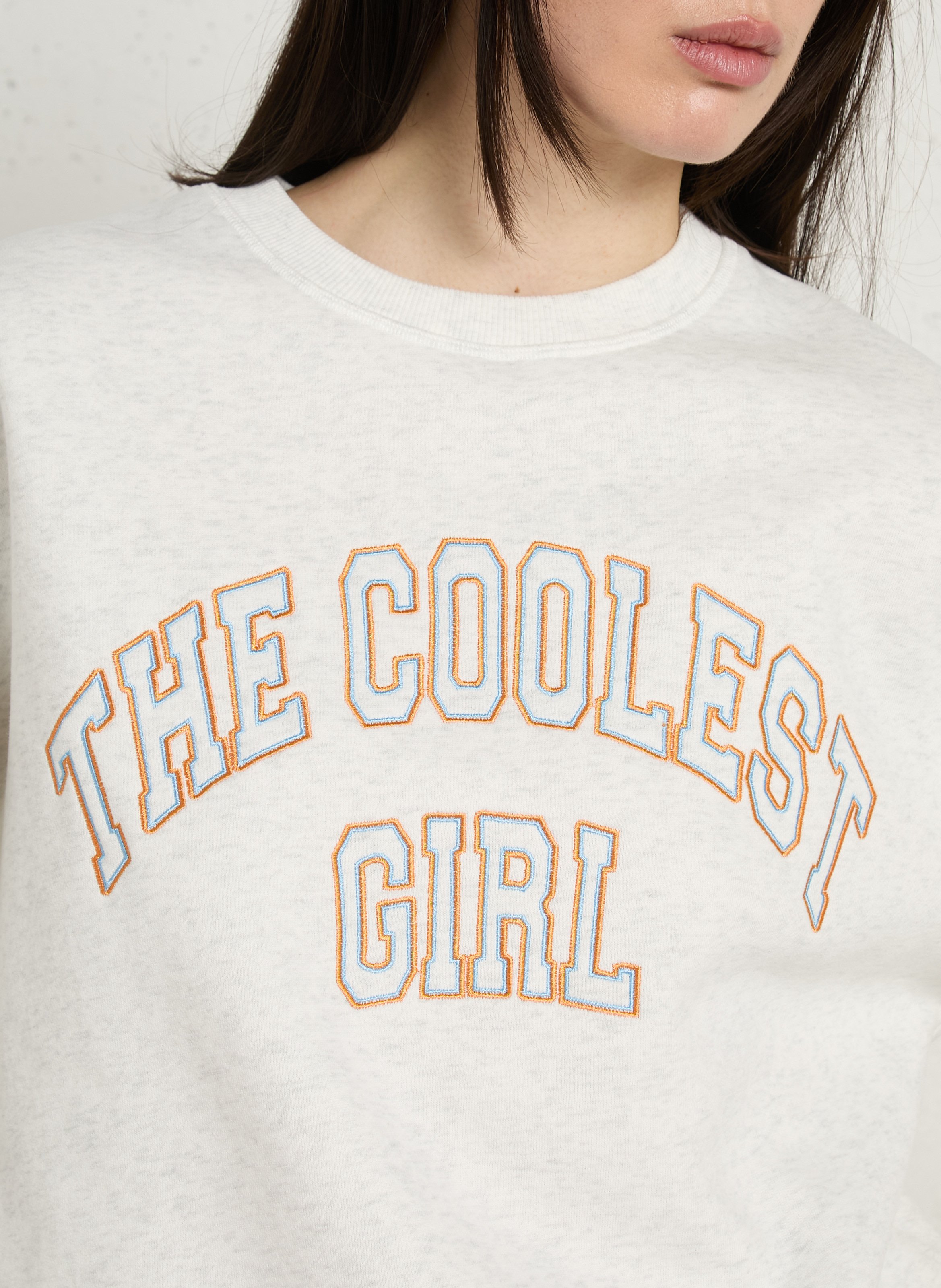 Ruime sweater met ronde hals en borduursel BERENICE Grijs