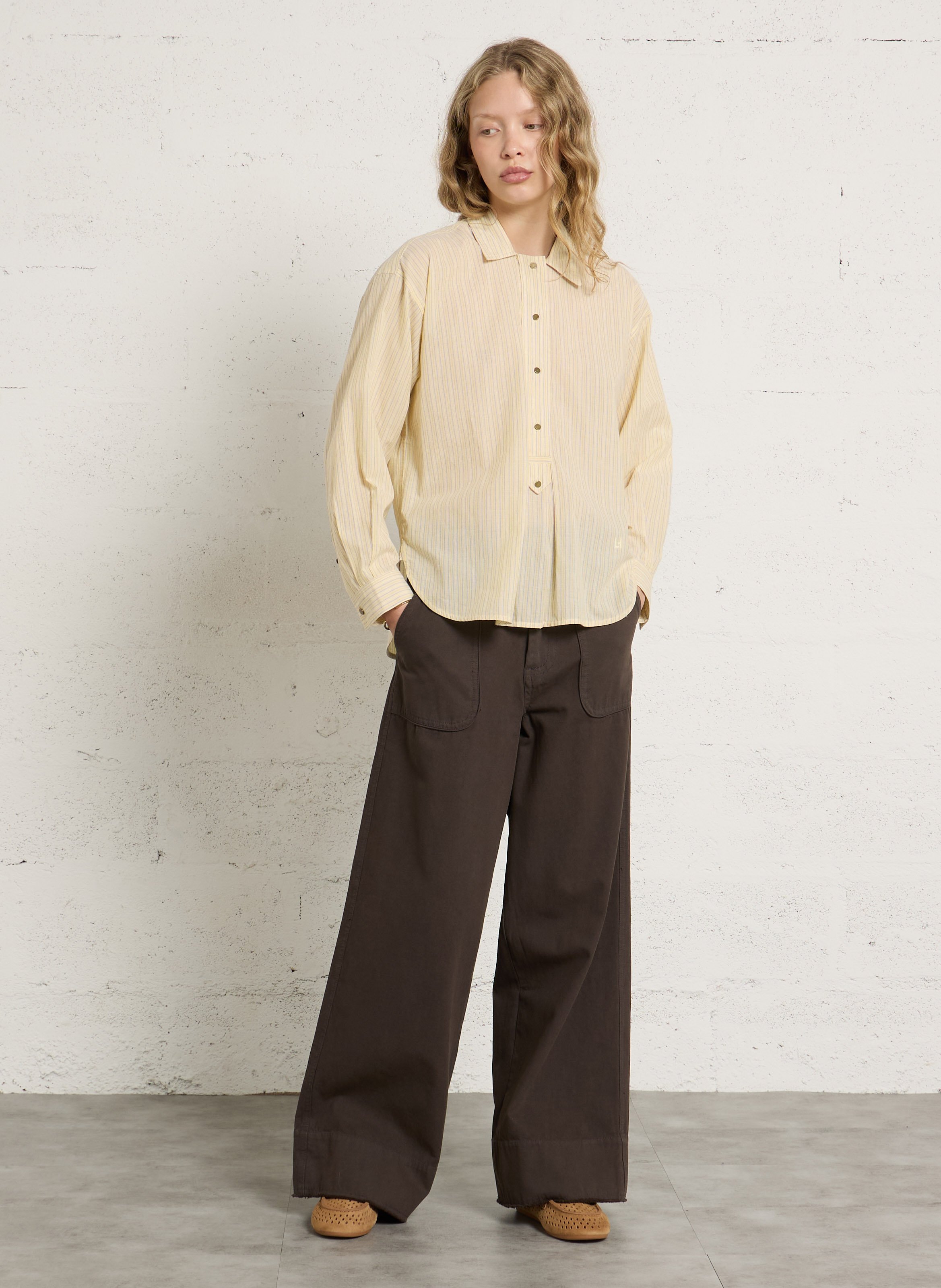 Weite Bluse mit klassischem Kragen aus Bio-Baumwolle LEON & HARPER Gelb