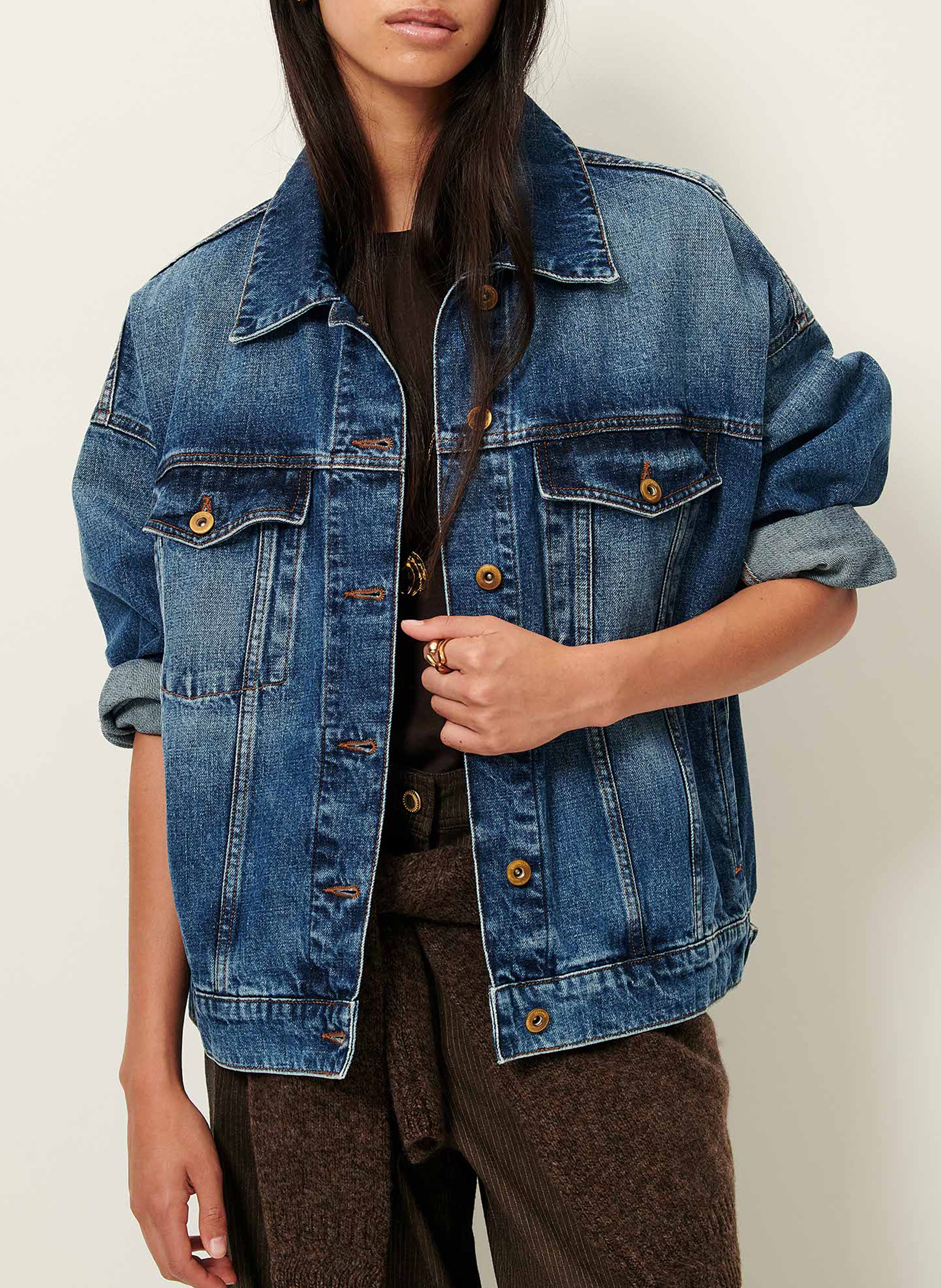 Cotton stonewashed loose-fit denim jacket SESSUN Blue