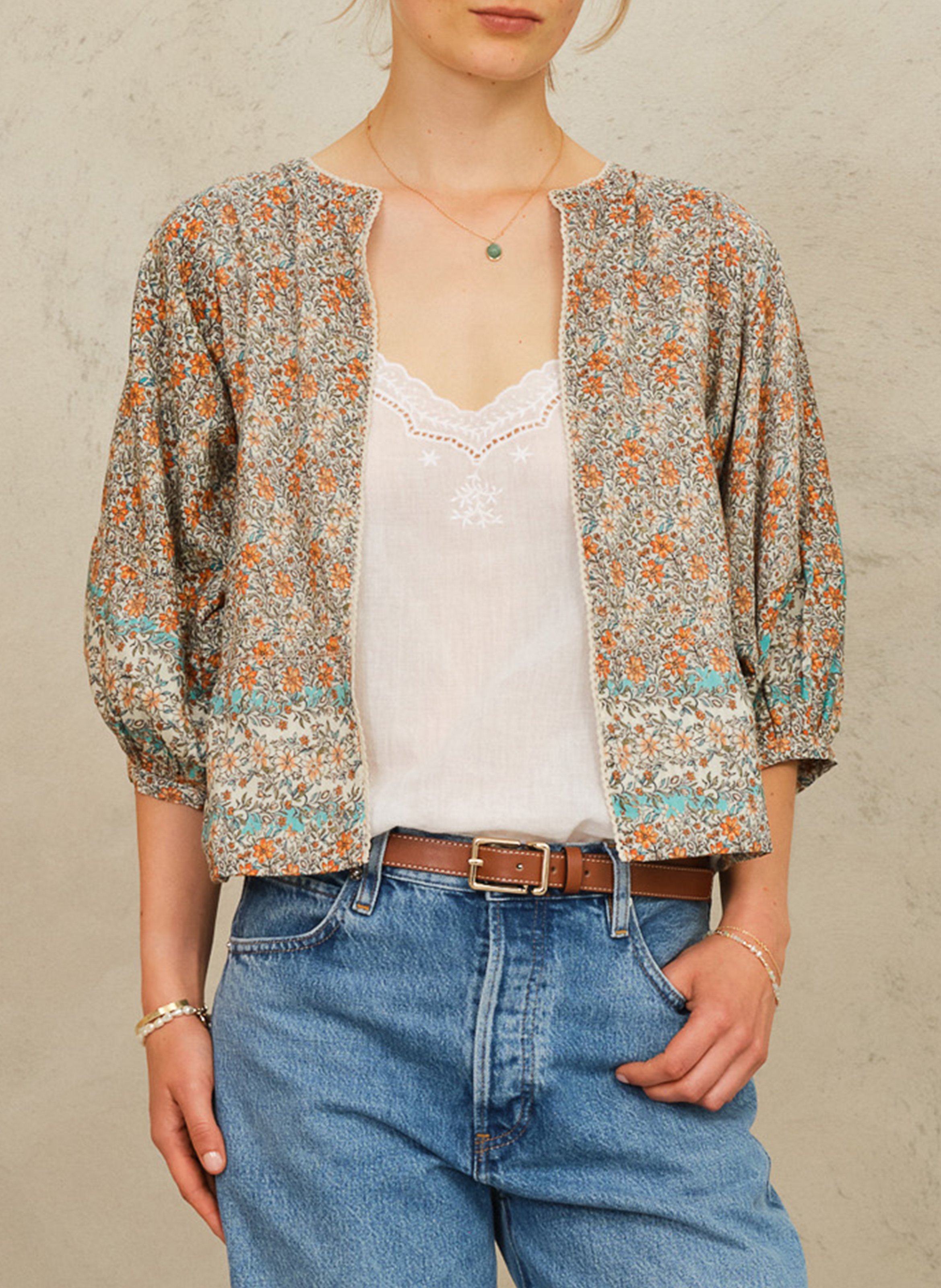 Recht katoenen jasje met ronde hals en print M.A.B.E Veelkleurig