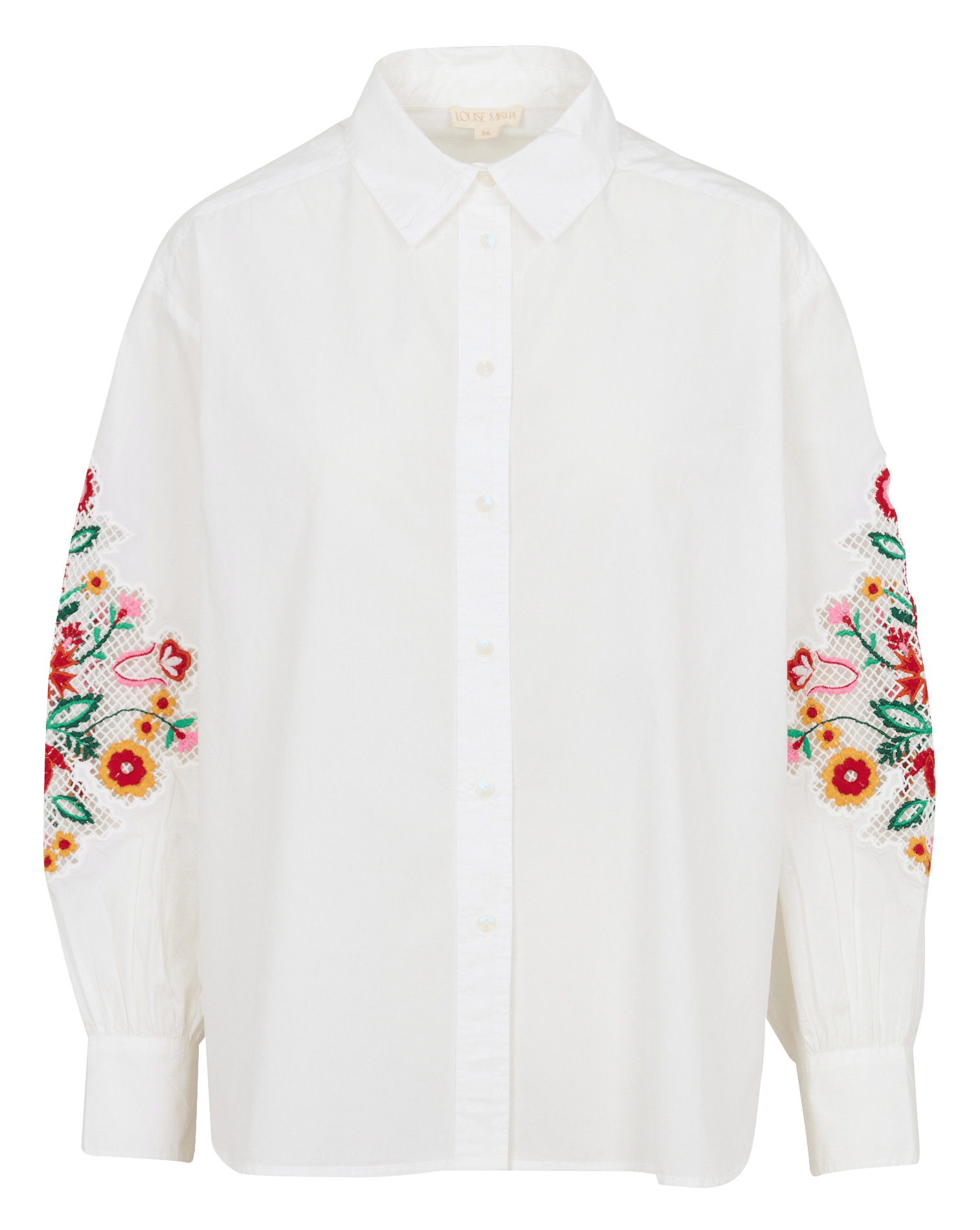 Ruimvallend hemd met geborduurde mouwen van biologisch katoen. LOUISE MISHA Wit