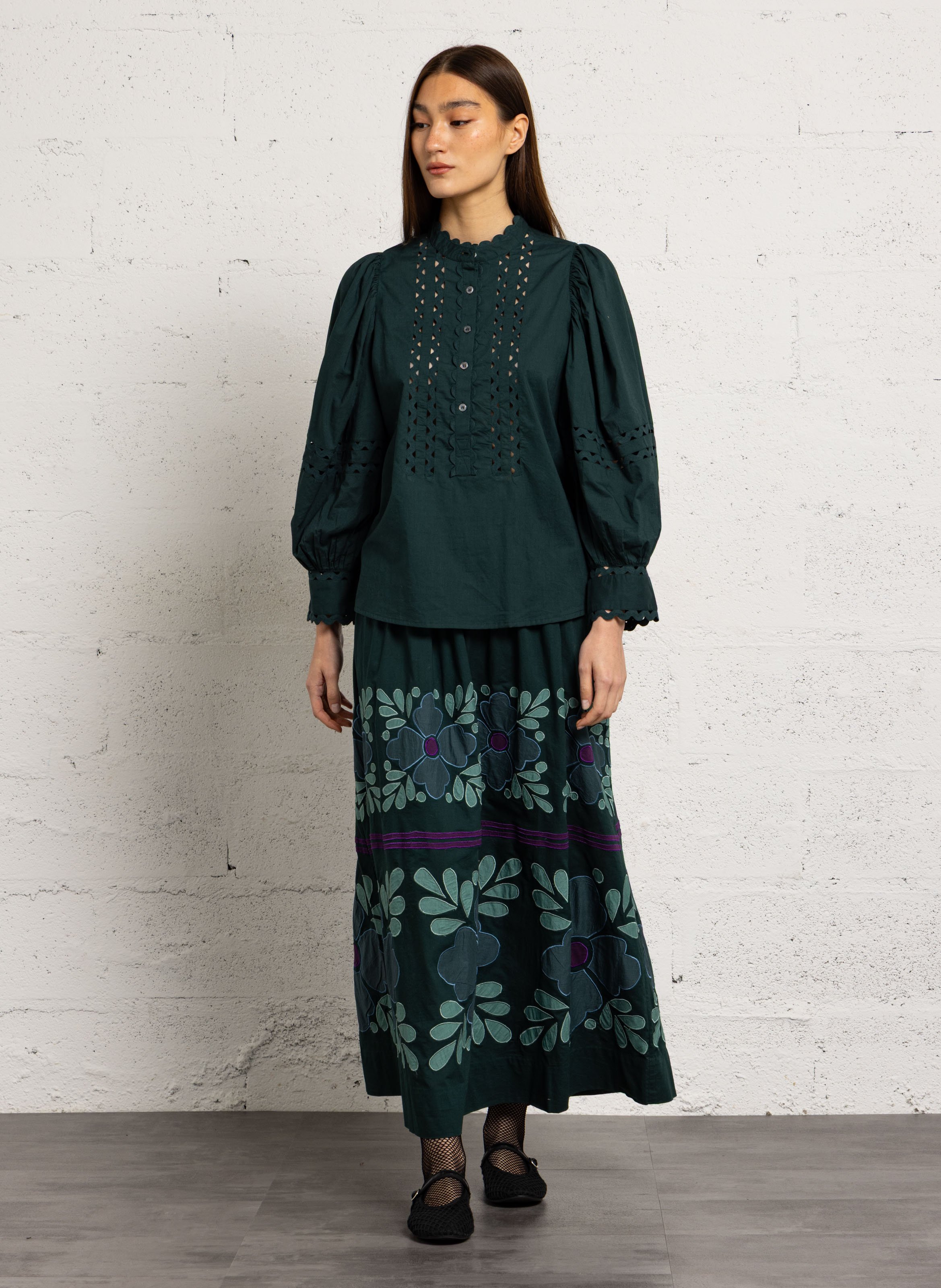Ausgestellter Midi-Baumwollrock ANTIK BATIK Grun