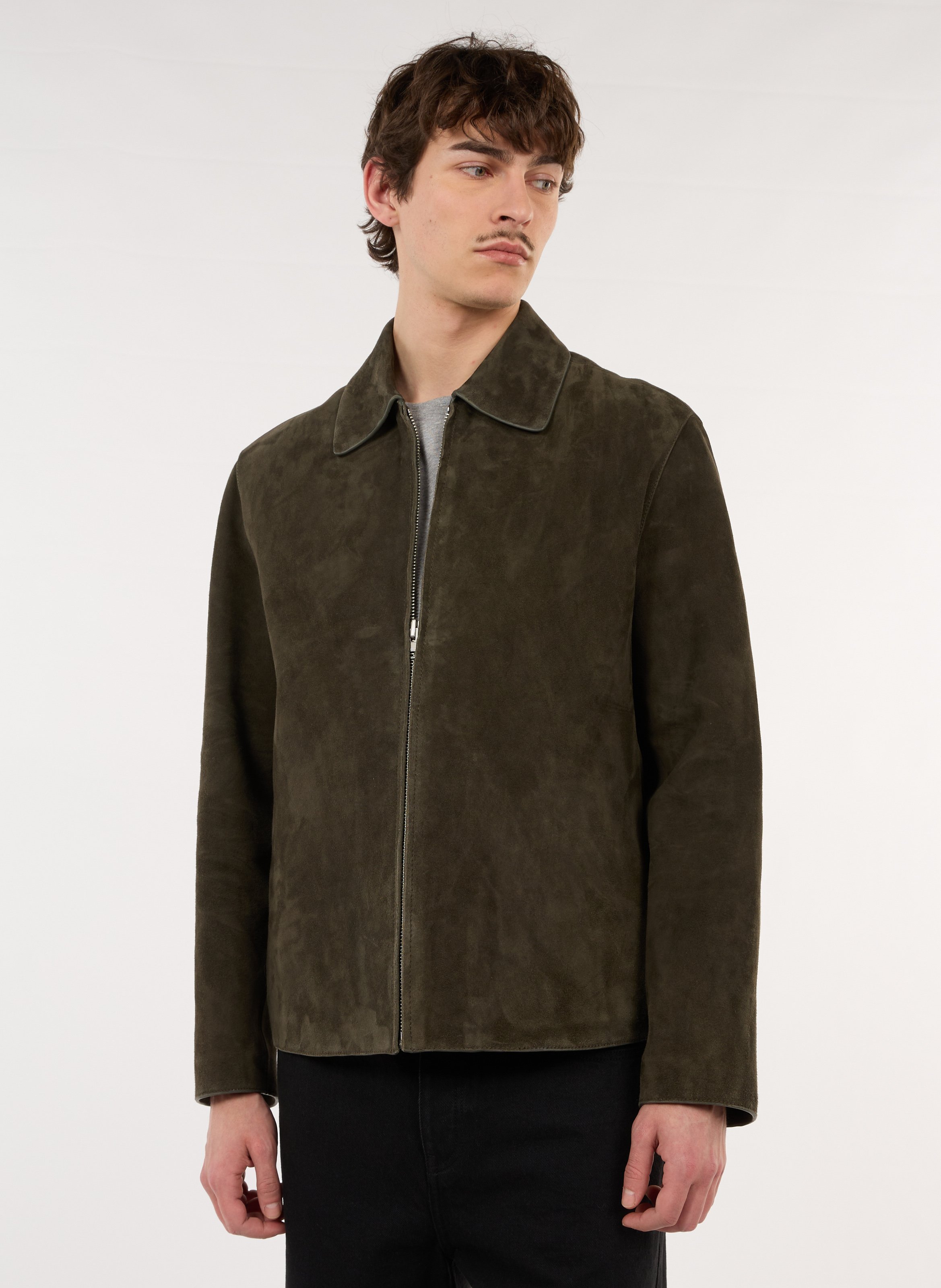 Gerade Lederjacke mit klassischem Kragen SAISON 1865 Khaki