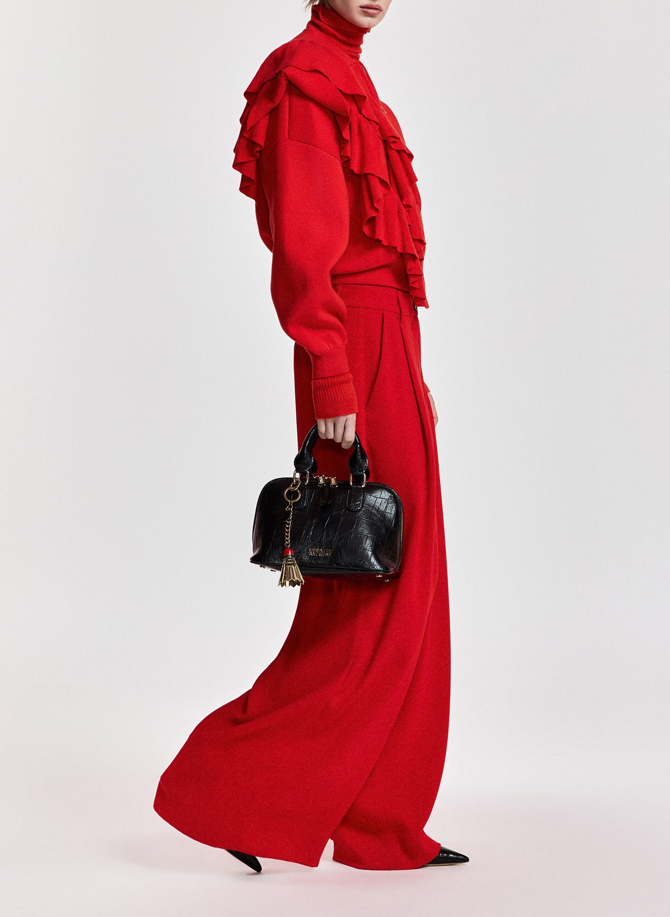 Oversize-Strickjacke mit Rüschen ESSENTIEL ANTWERP Rot