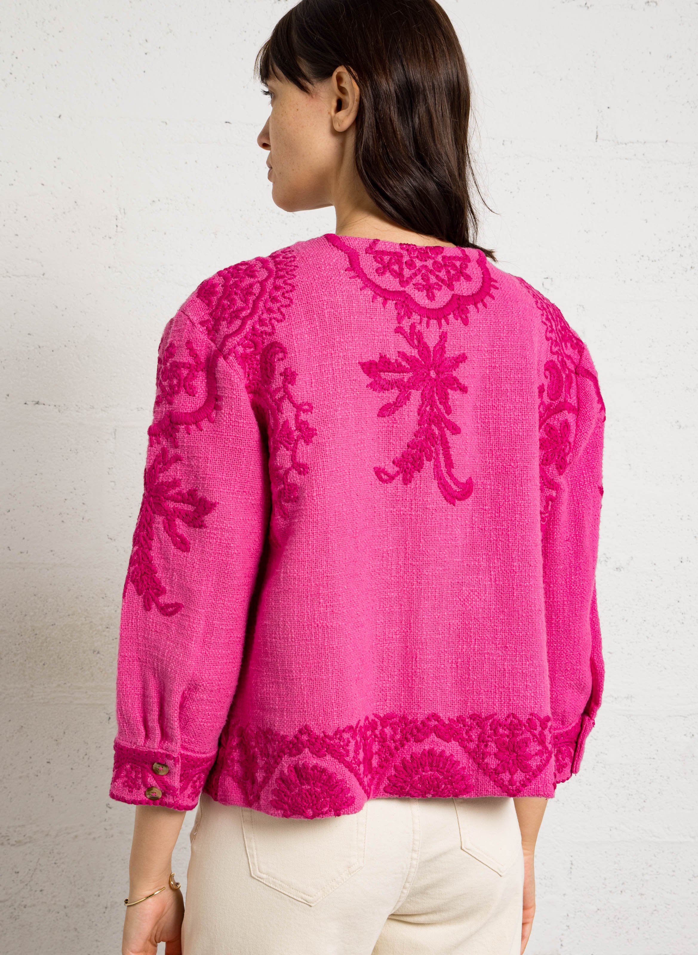 Veste courte droite brodée MAISON 123 Rose
