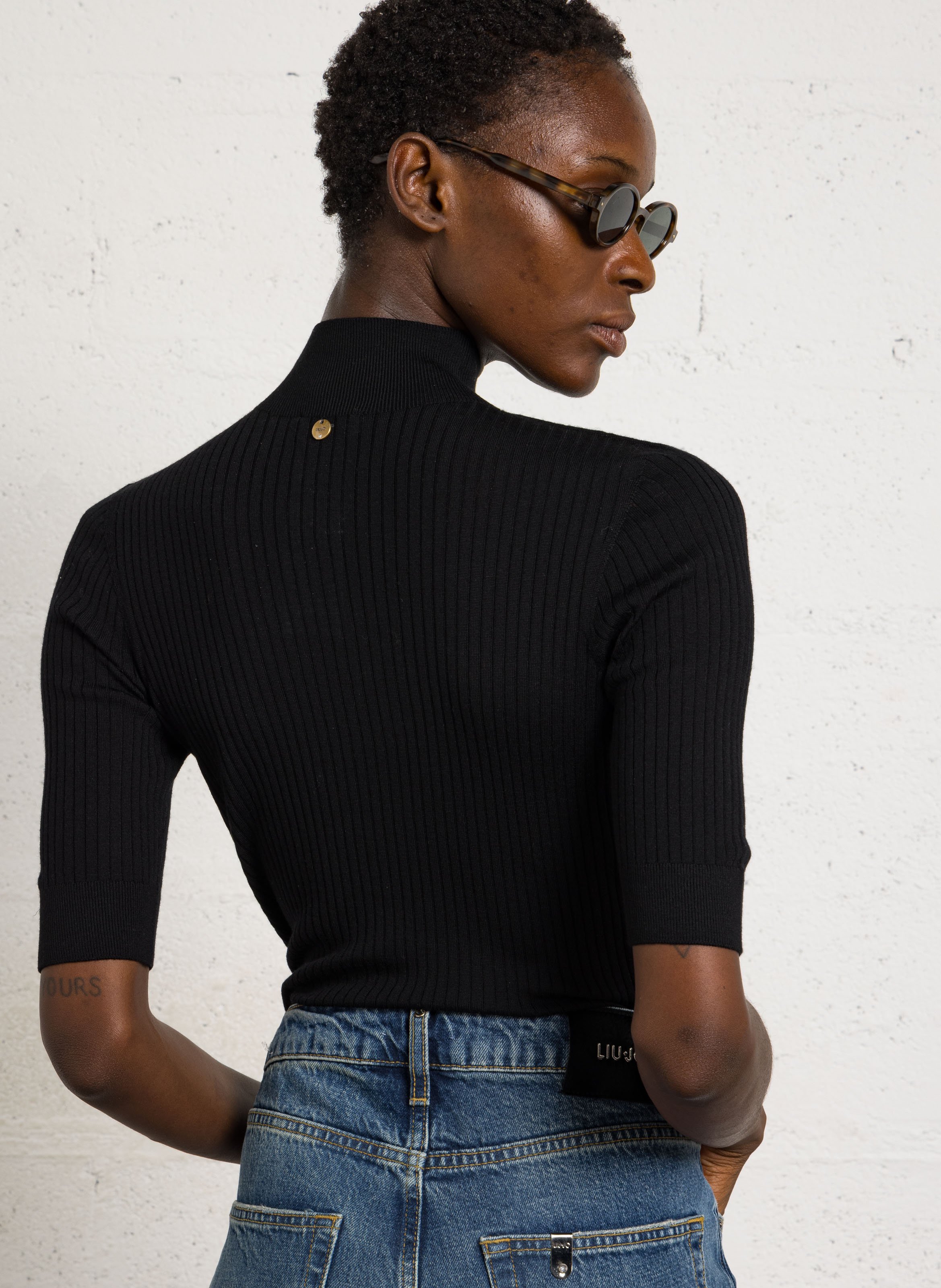 Top met korte mouwen met strass in wol LIU JO Zwart