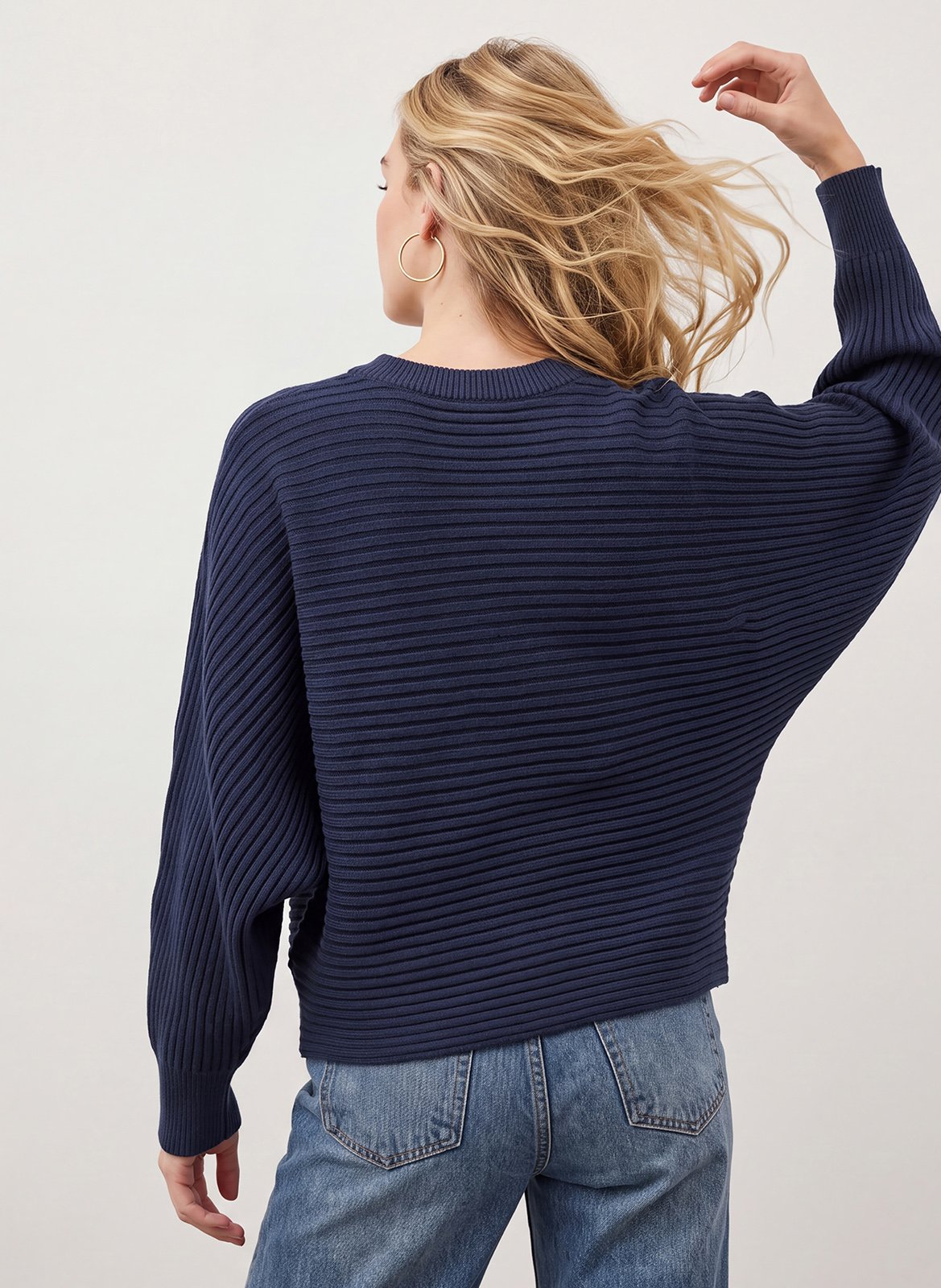 Pull droit col rond en laine mélangé KOOKAI Bleu
