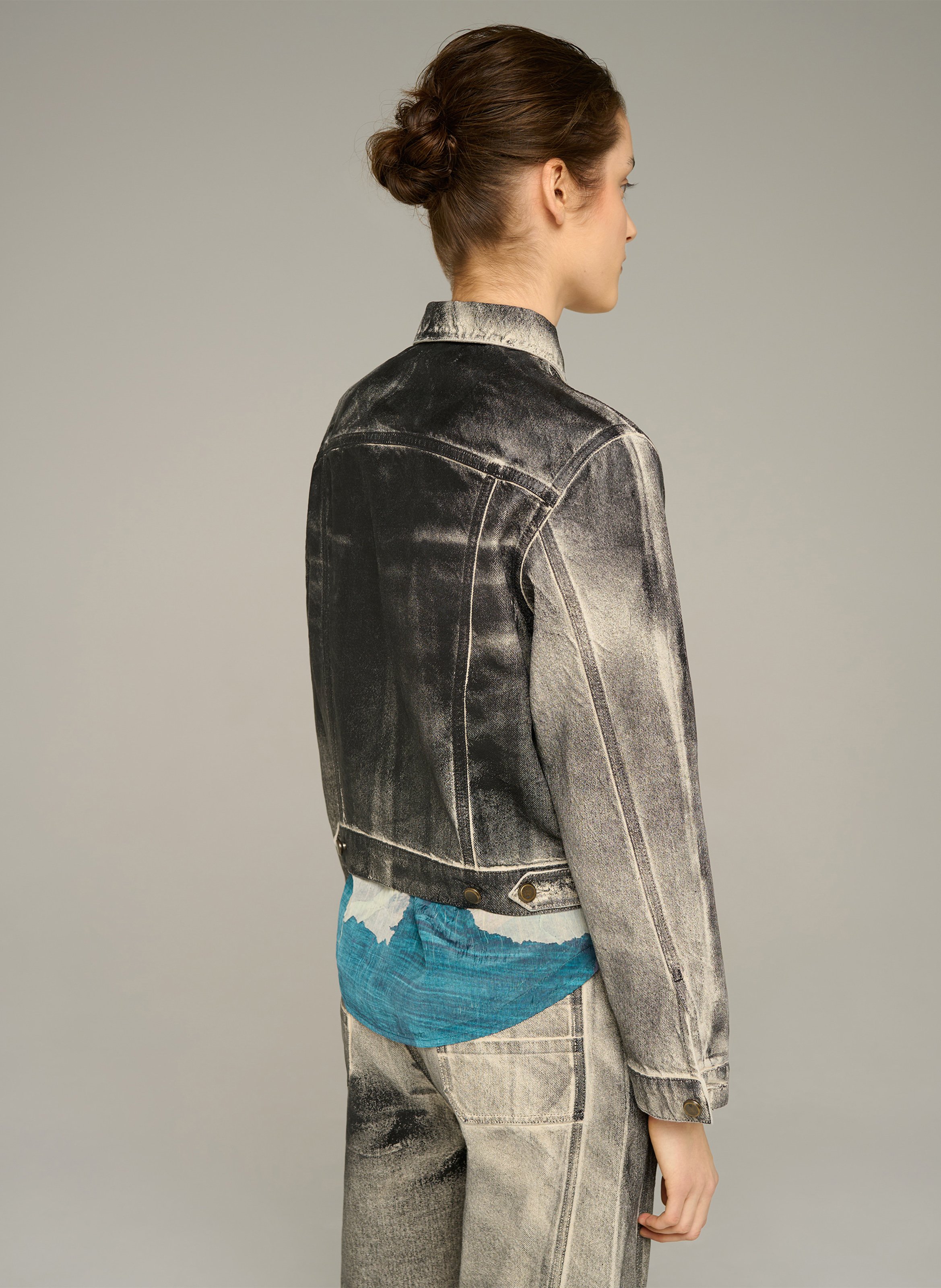 Straight jacket with a classic collar in cotton-blend denim-look fabric COTELAC ACOTE Black