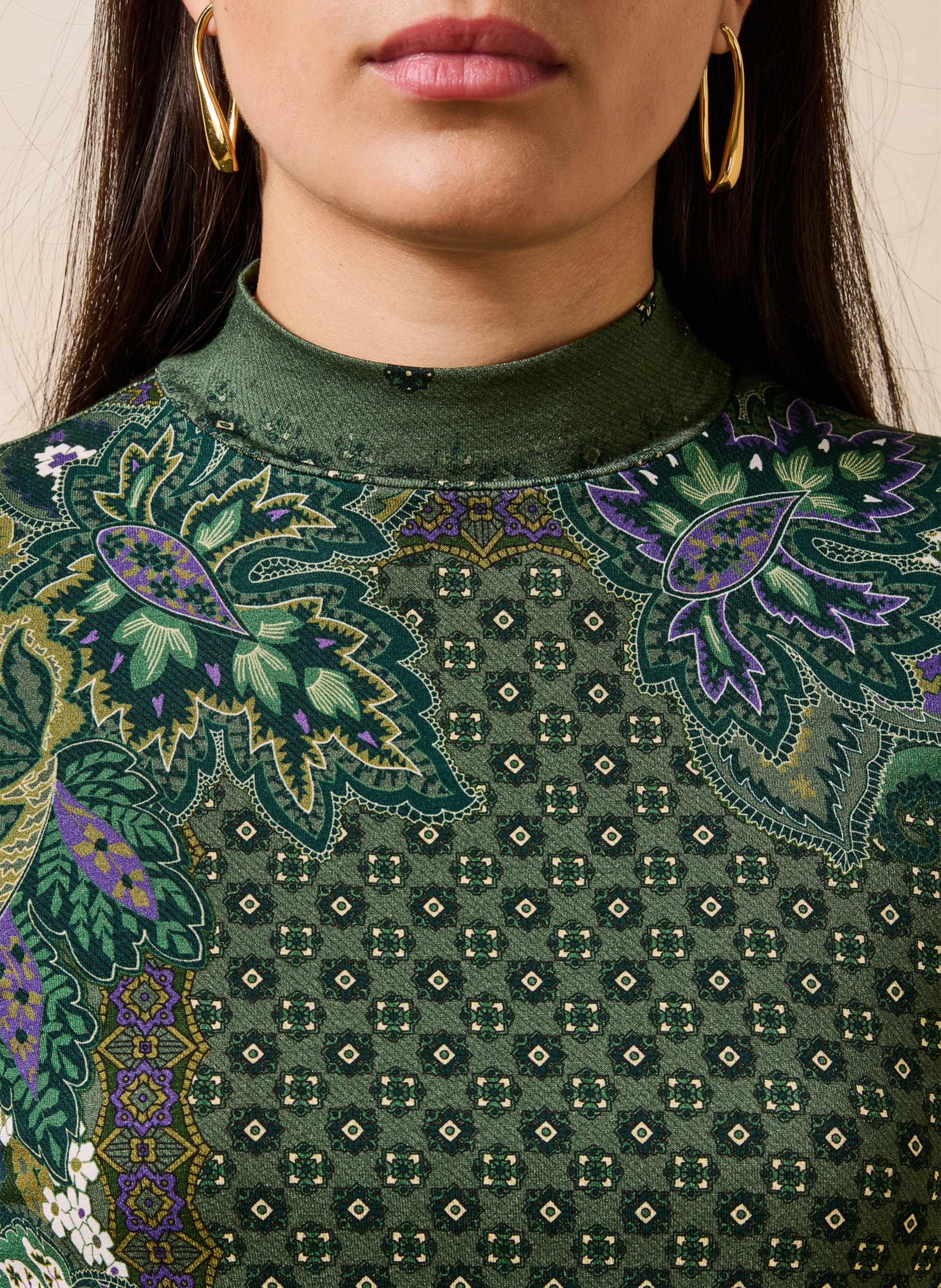 T-shirt manches longues imprimé col montant LA FEE MARABOUTEE Vert