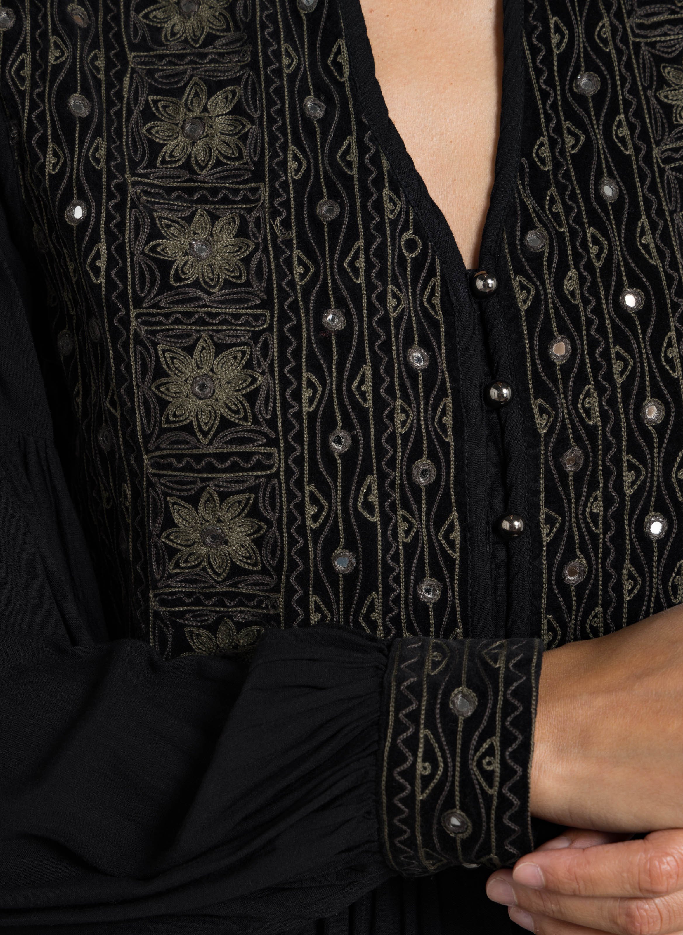 Robe longue ample brodée MAISON HOTEL Noir
