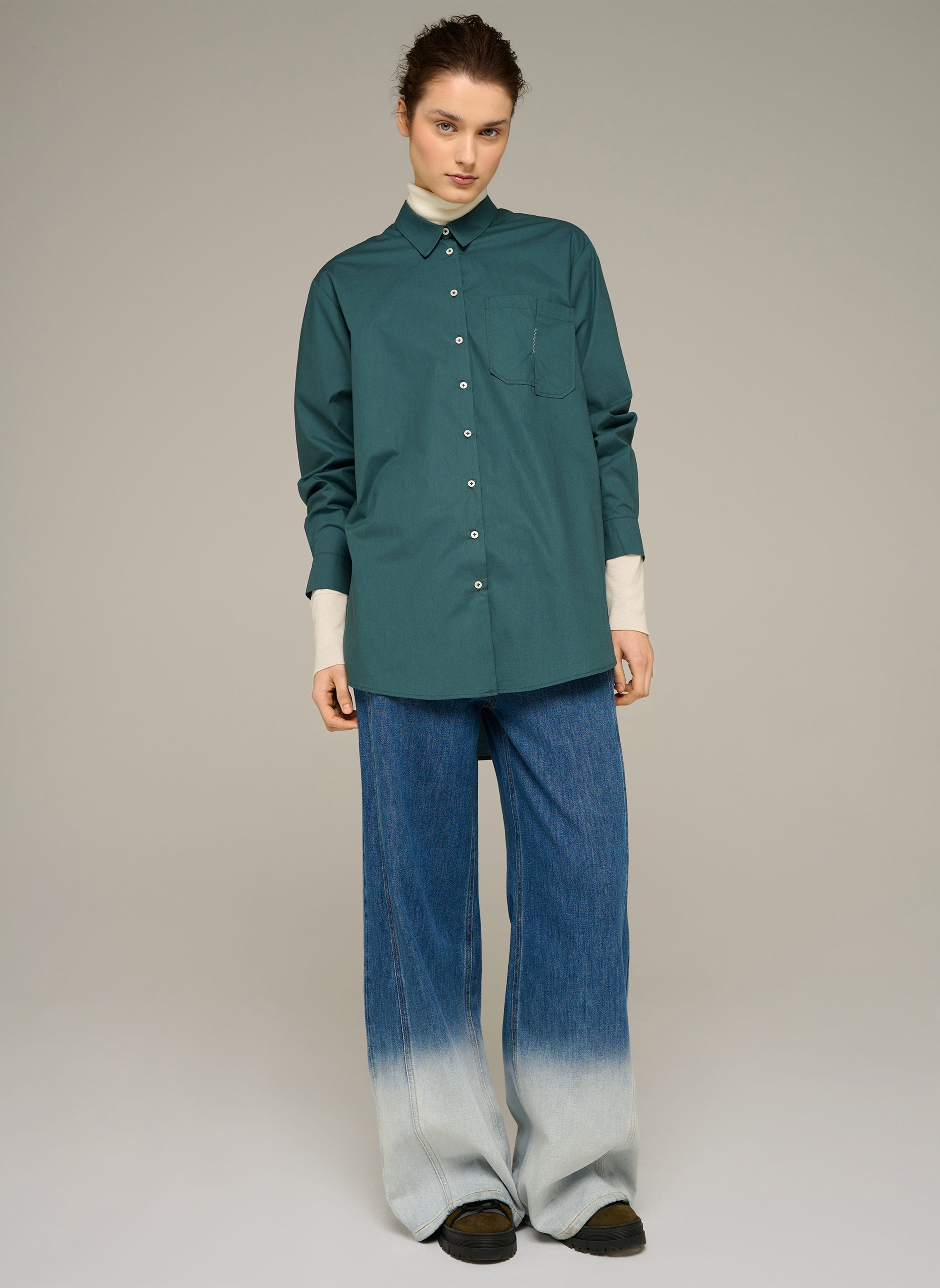 Blouse van biokatoen met klassieke kraag COTELAC ACOTE Groen