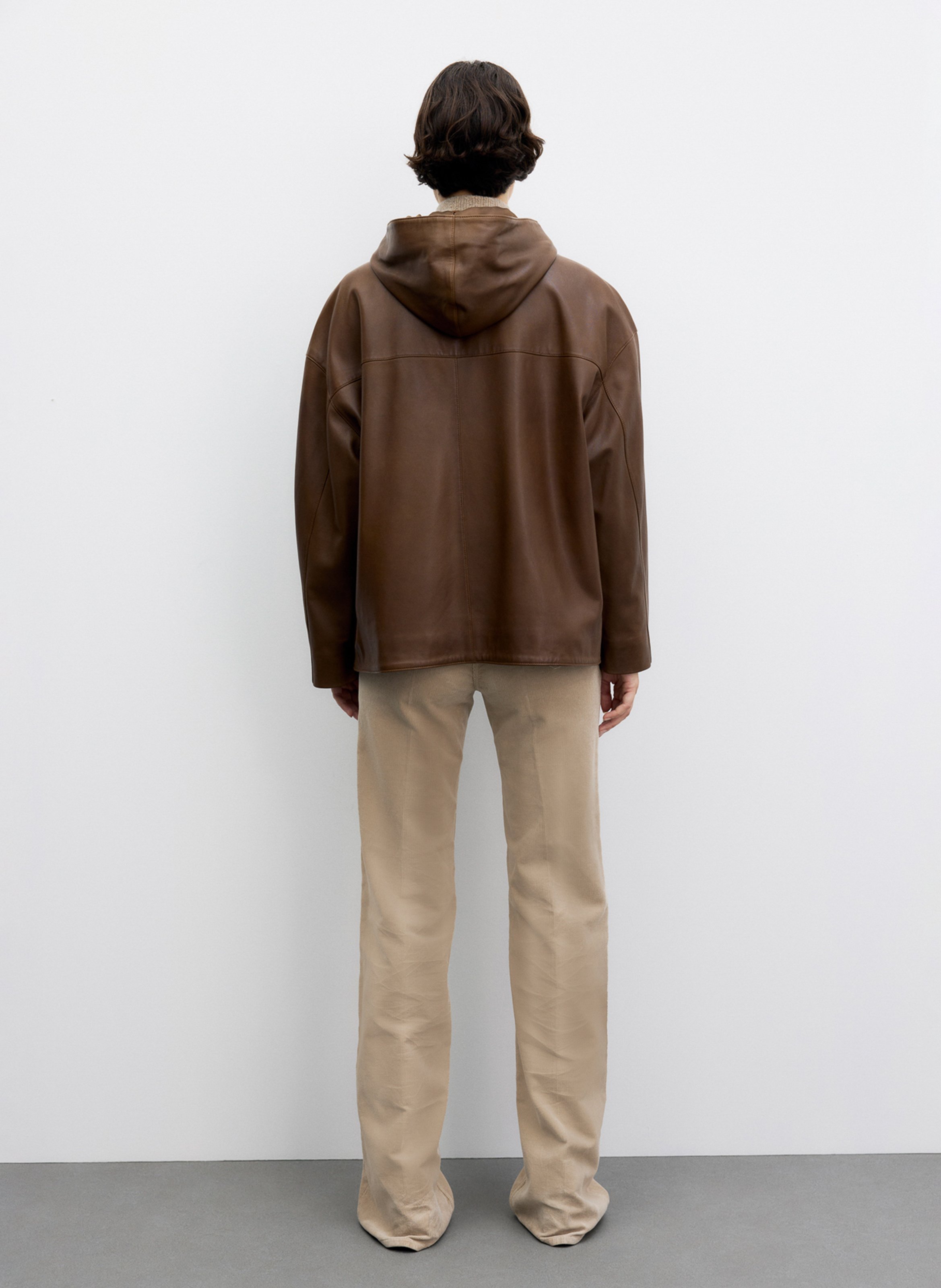 Chaqueta amplia con capucha de cuero GERARD DAREL Marron