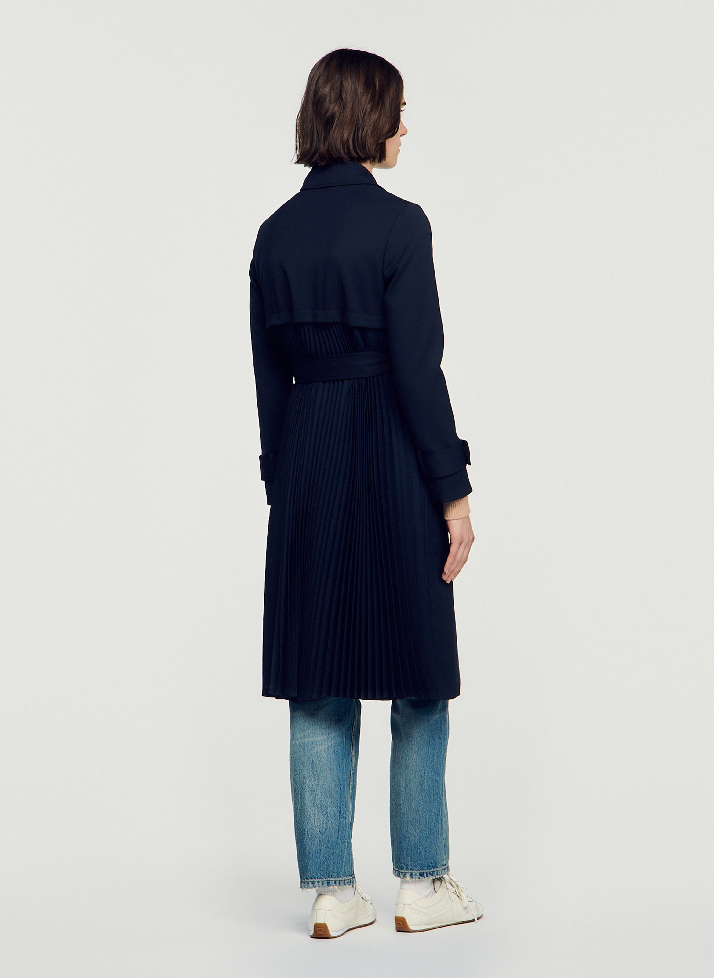 Trench col classique à empiècement plissé au dos SANDRO Bleu