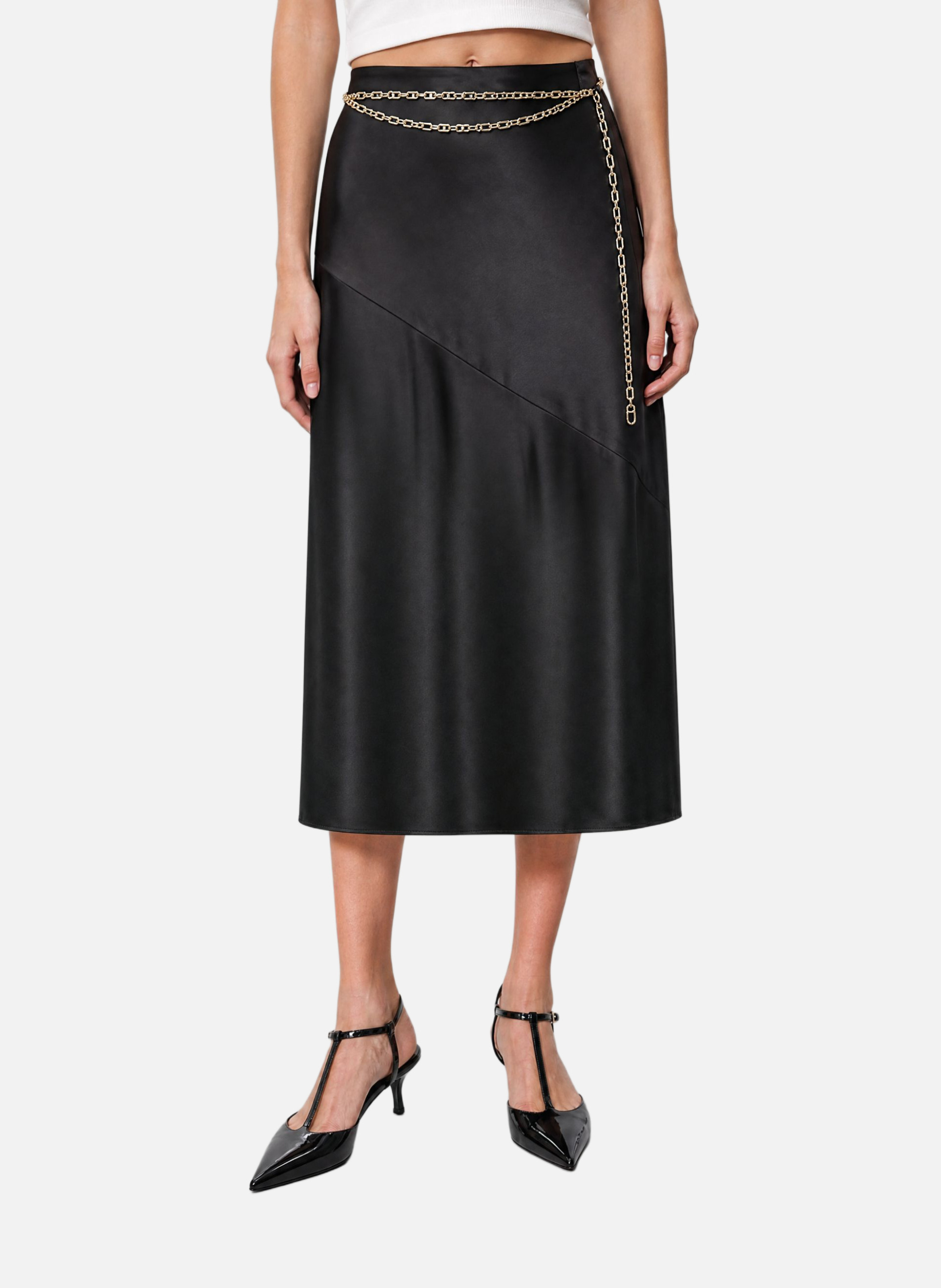 Midi satin skirt with chain THE KOOPLES Black
