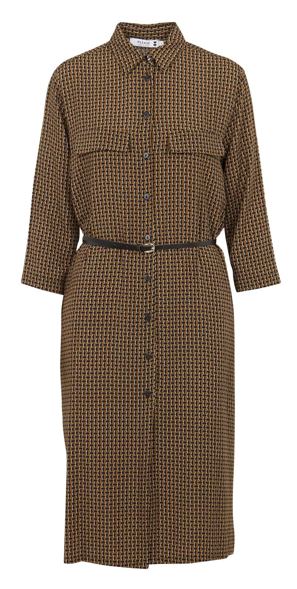 Printed midi dress with classic collar PLEASE Green