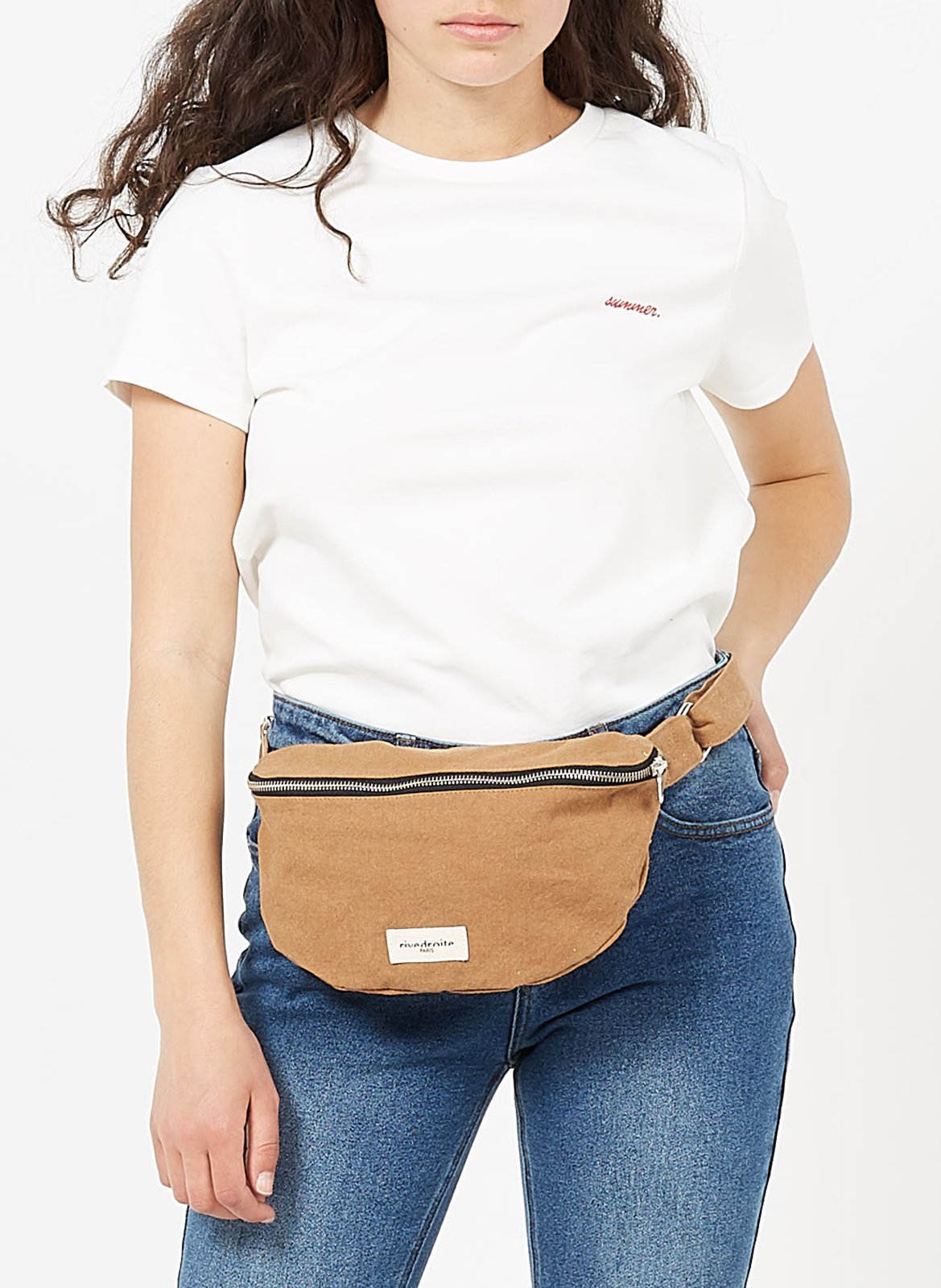 Sac banane en coton recyclé imprimé RIVEDROITE PARIS Marron