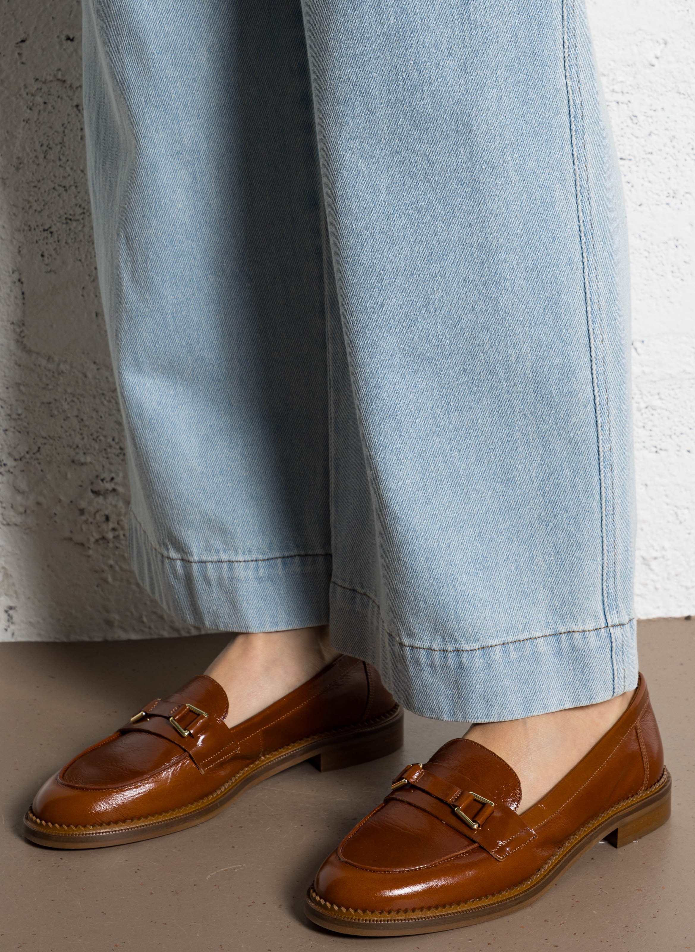 Mocassins met ronde neus van leer BOCAGE Bruin