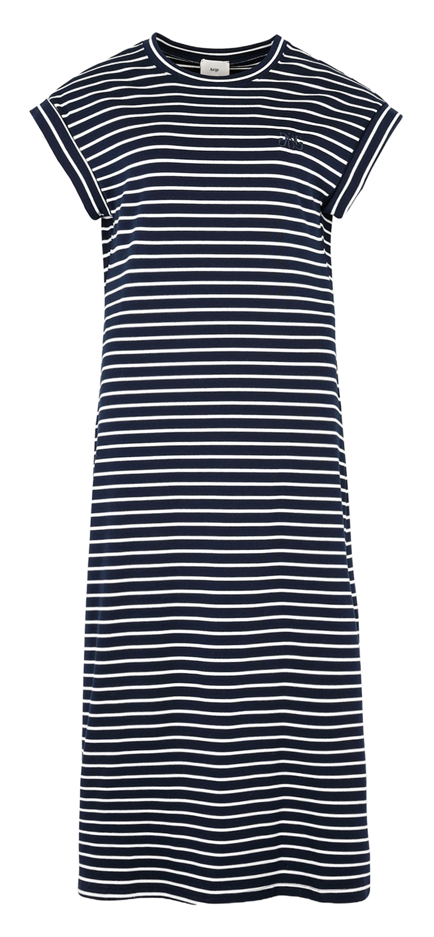 Round-neck striped cotton-blend midi dress AN'GE Blue