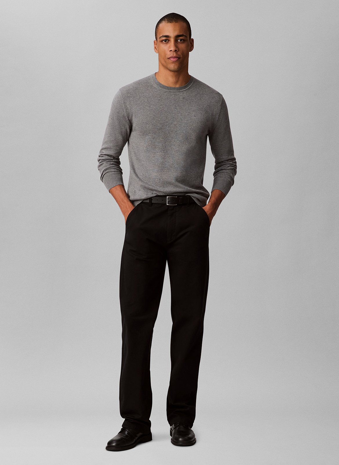 Sweat droit col rond en coton CALVIN KLEIN Gris