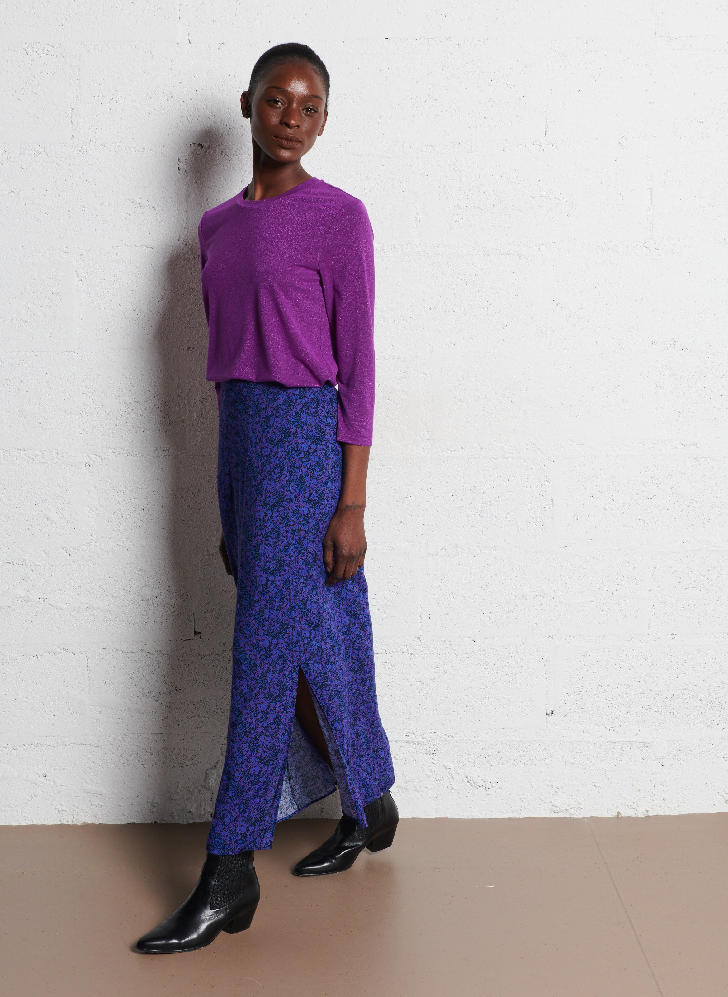 Straight-fit T-shirt met pailletten ONE STEP Violet