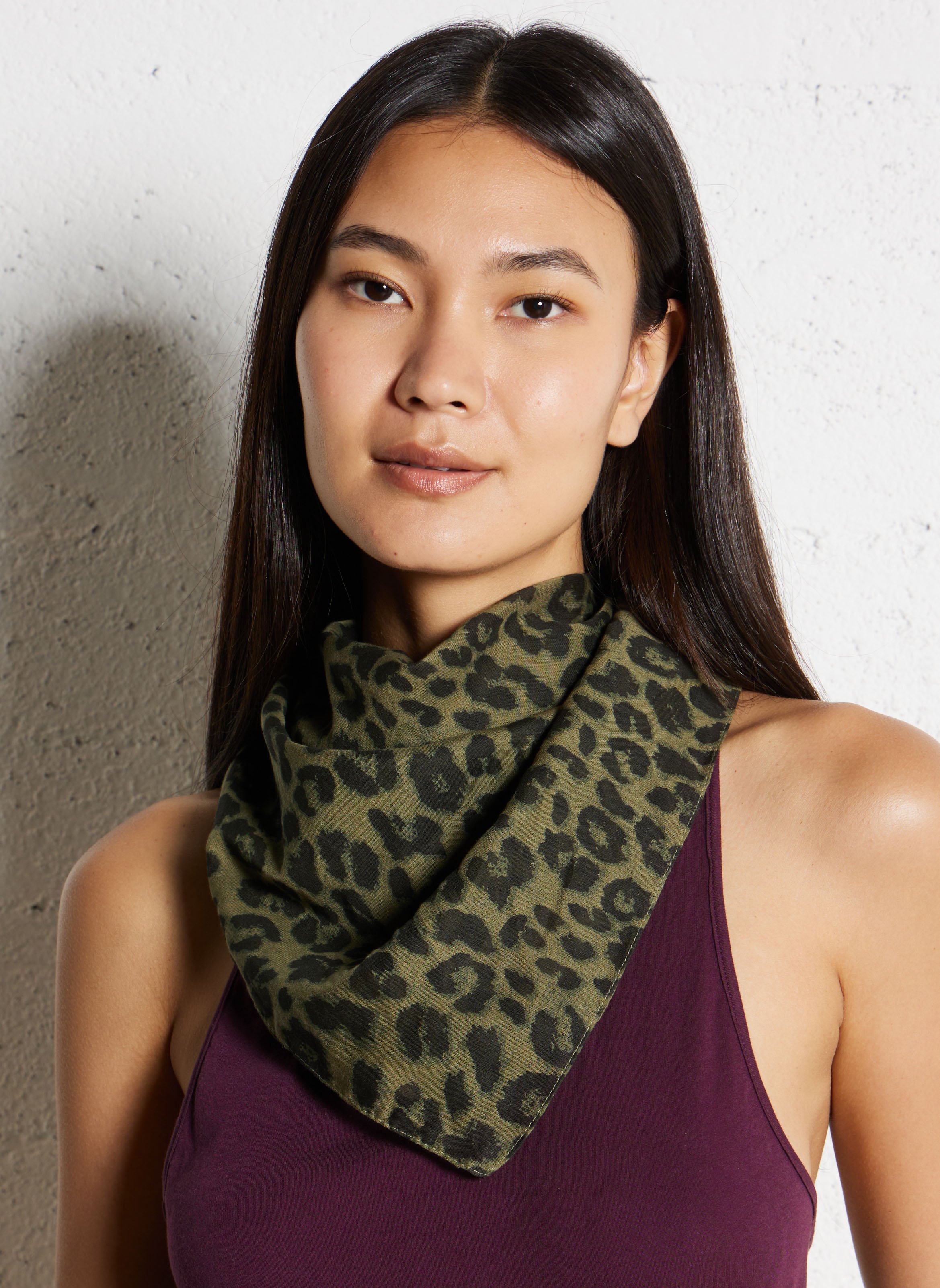 Leopard print cotton scarf Olive Maison 123 Women 6552800