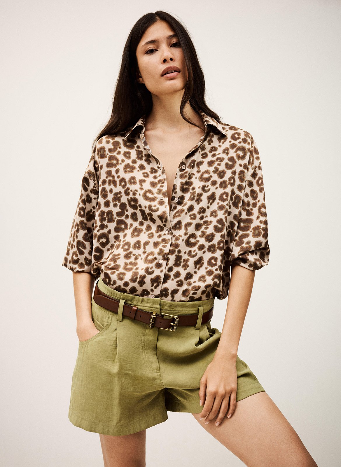 Overhemd met klassieke kraag en luipaardprint BA&SH Beige