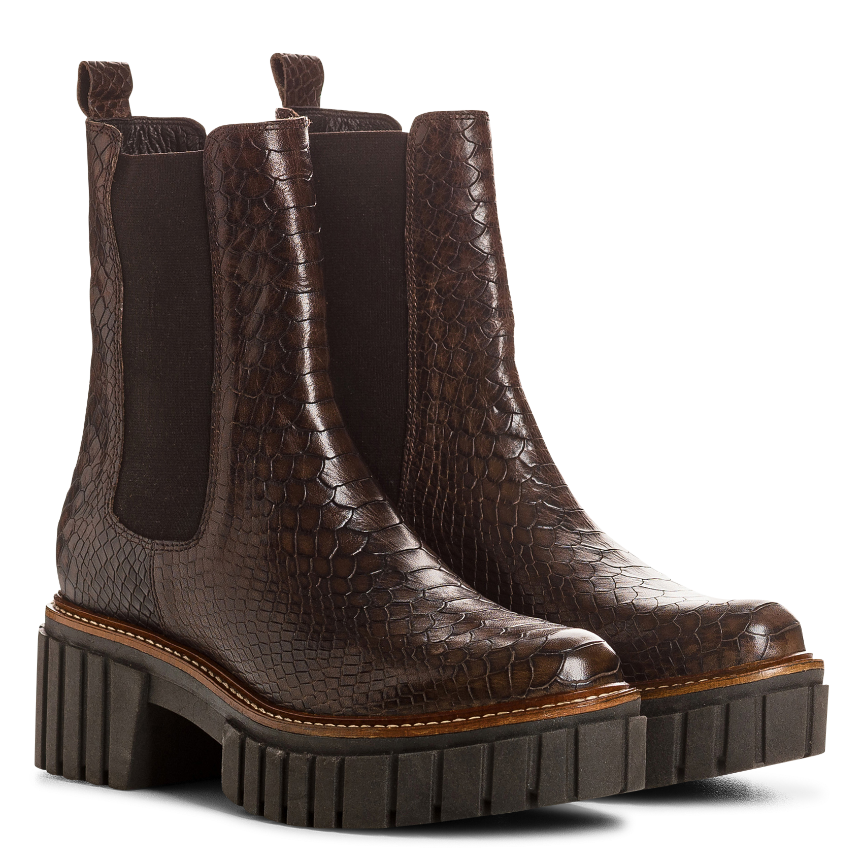 Bottines en cuir aspect croco REQINS