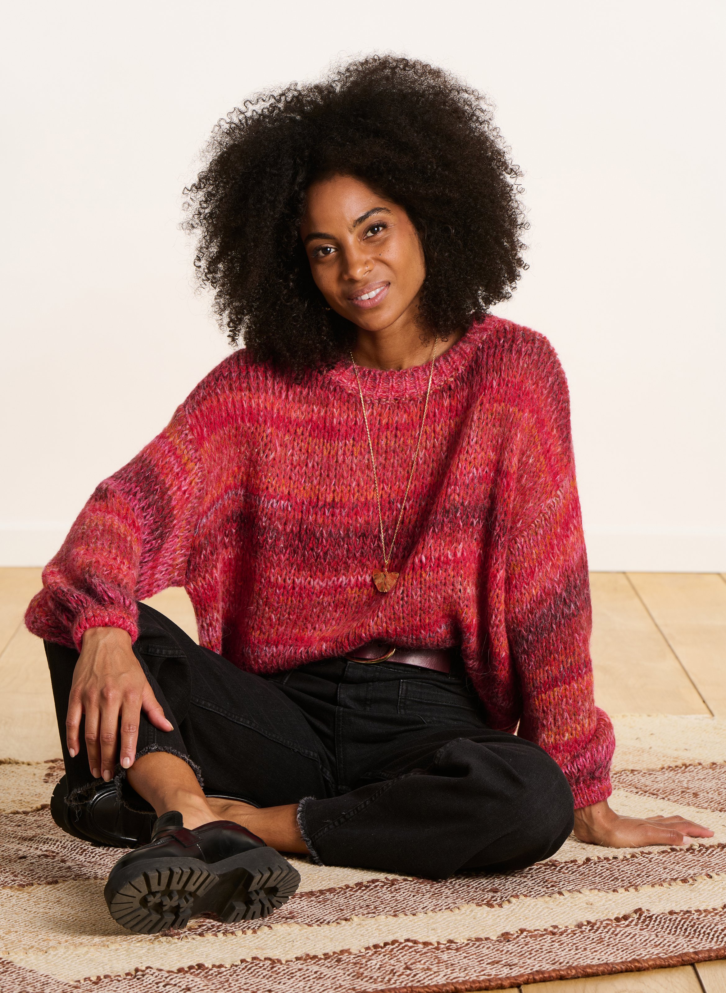 Pull col rond  LA FEE MARABOUTEE Rose