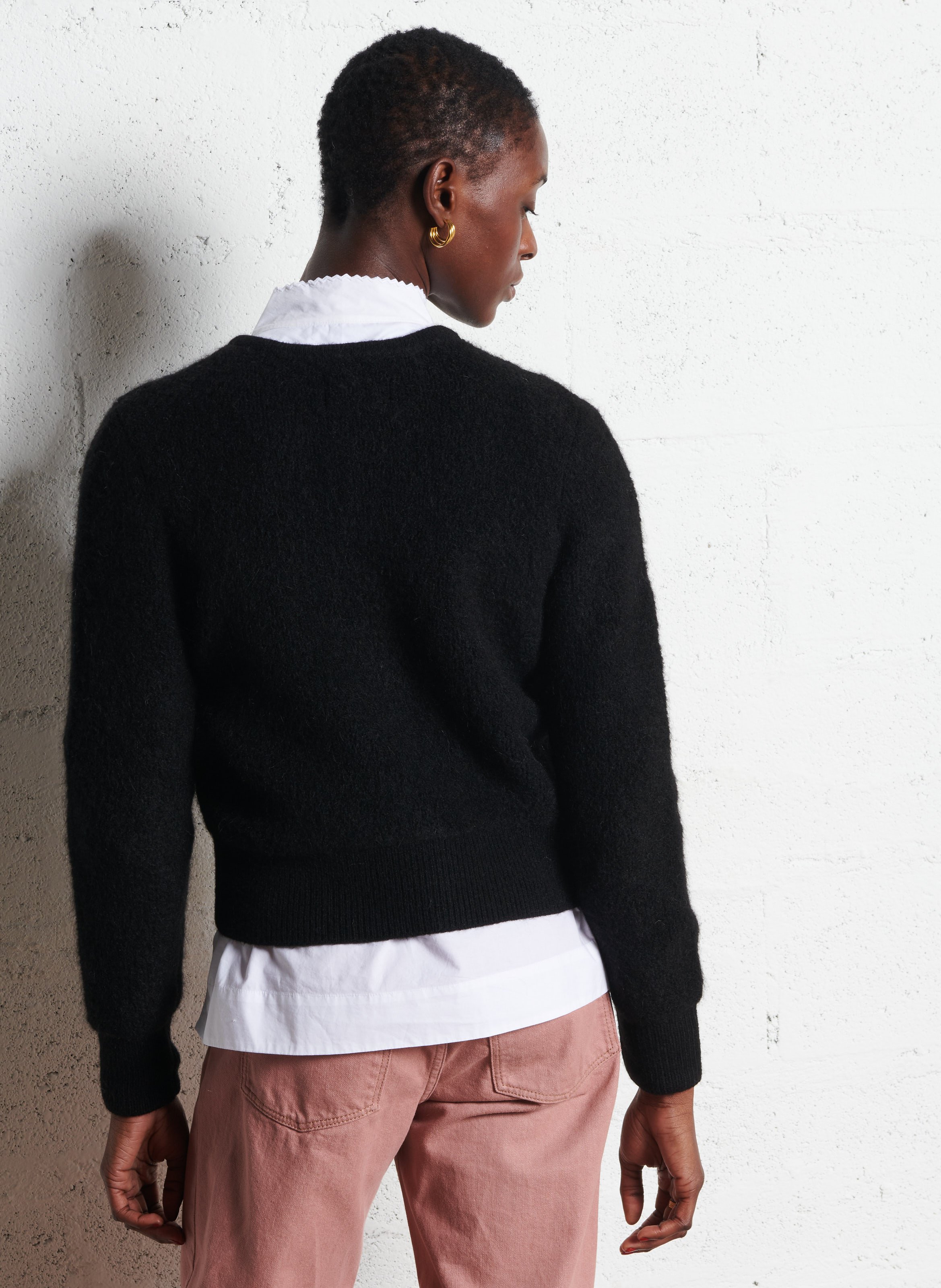 Oversized round neck wool blend vest DES PETITS HAUTS Black