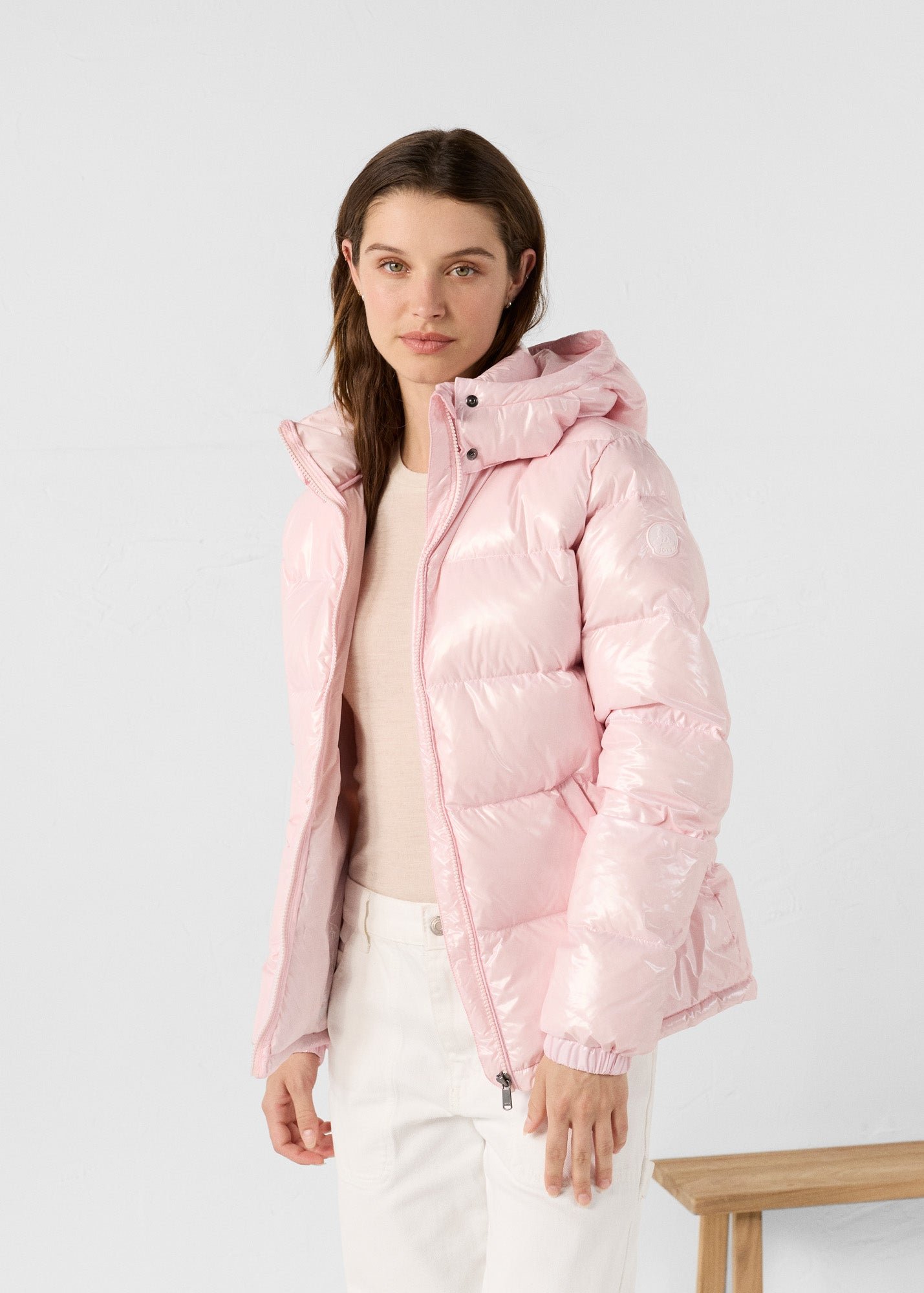 Petal Pink Prague Lacquered Puffer Jacket for Extreme Cold JOTT Pink