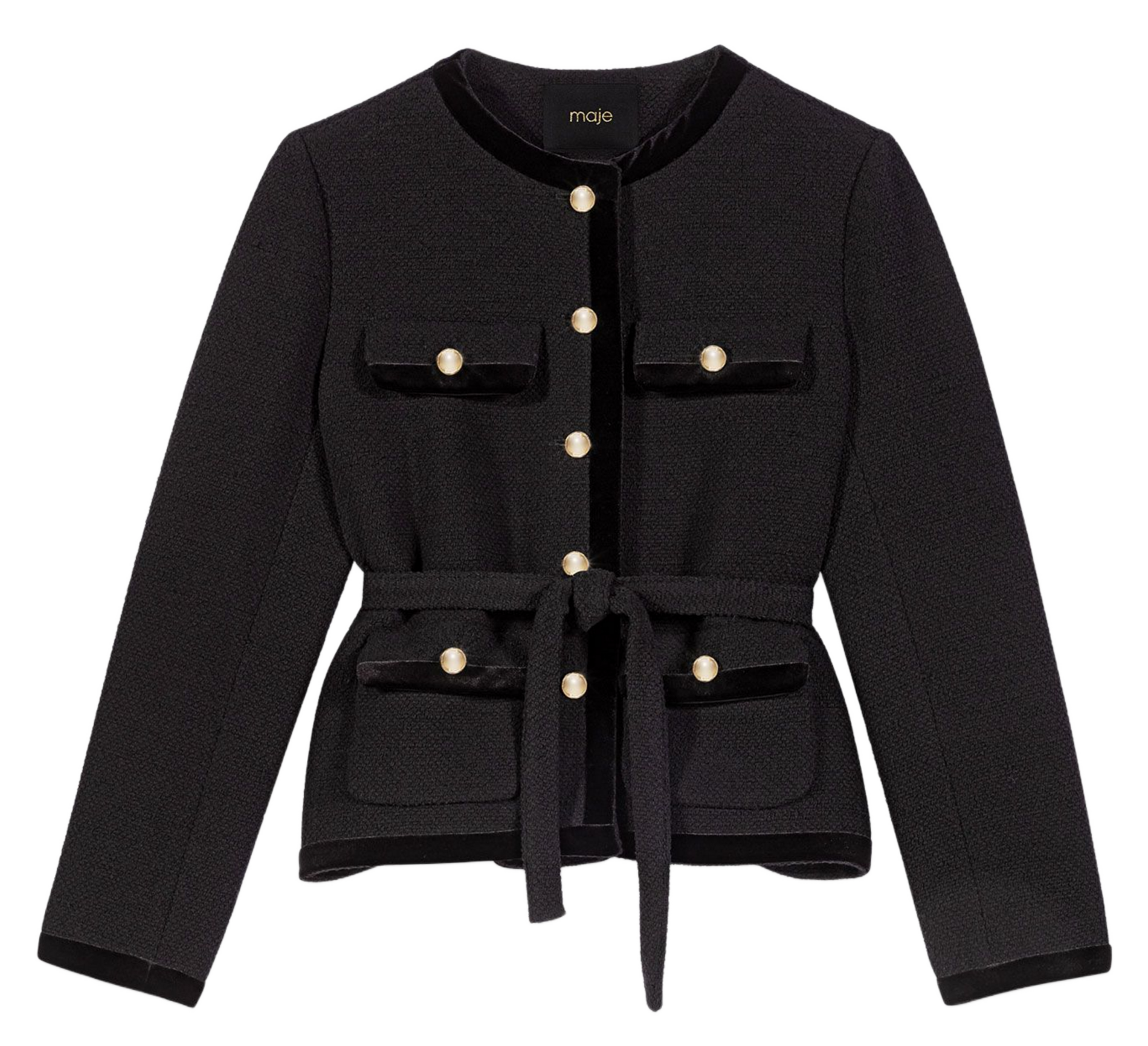 Veste tailleur ceinturée à boutons MAJE Noir