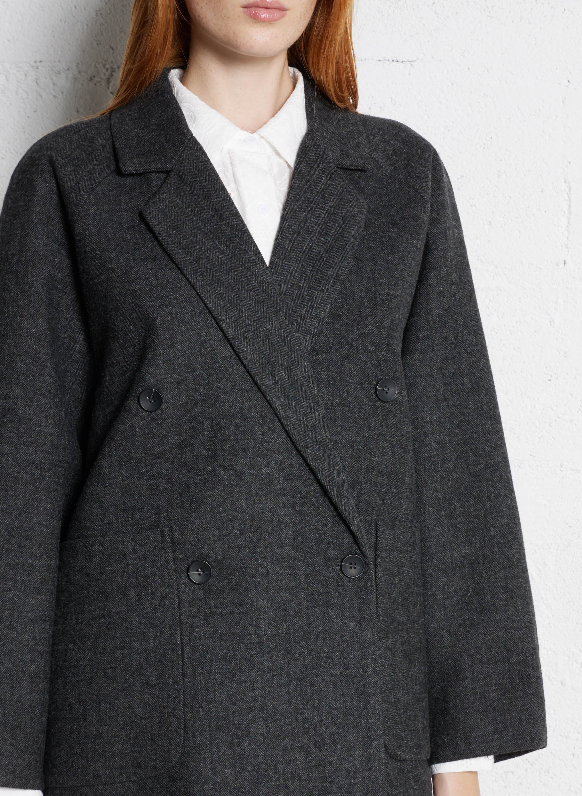 Manteau oversize col tailleur à chevrons SEE U SOON Argent