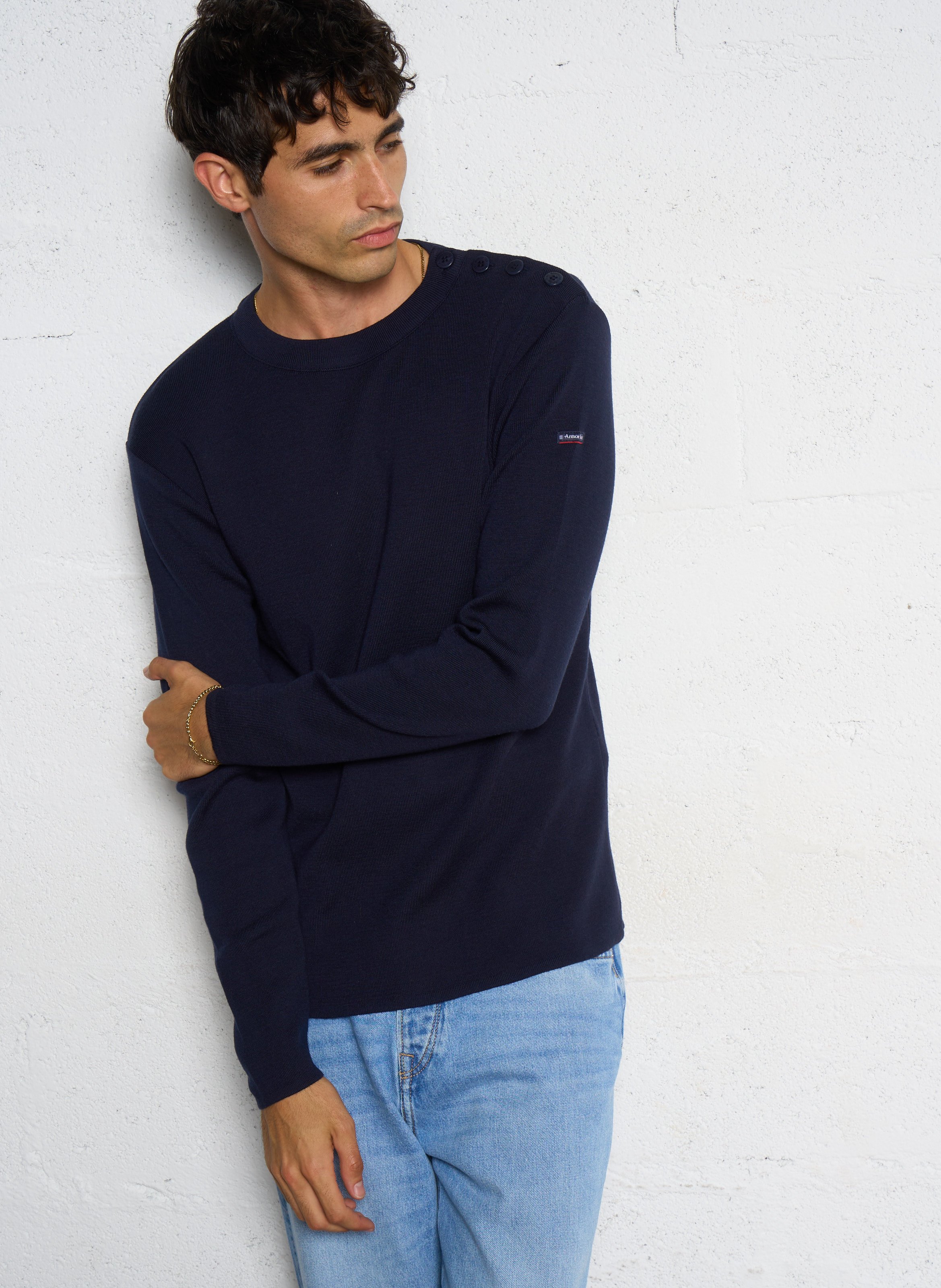 Regular-fit, wollen trui met ronde hals ARMOR LUX Blauw