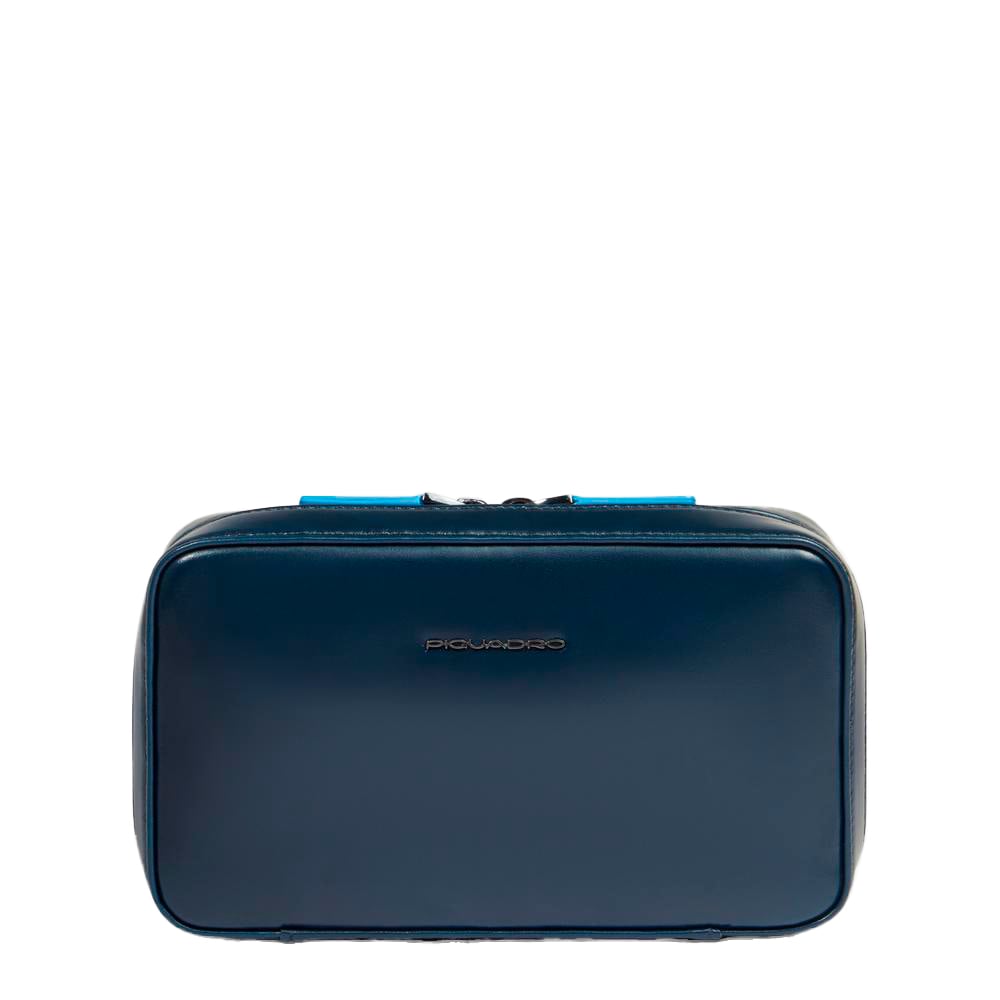 Leather cable storage bag with mouse pocket PIQUADRO Blue