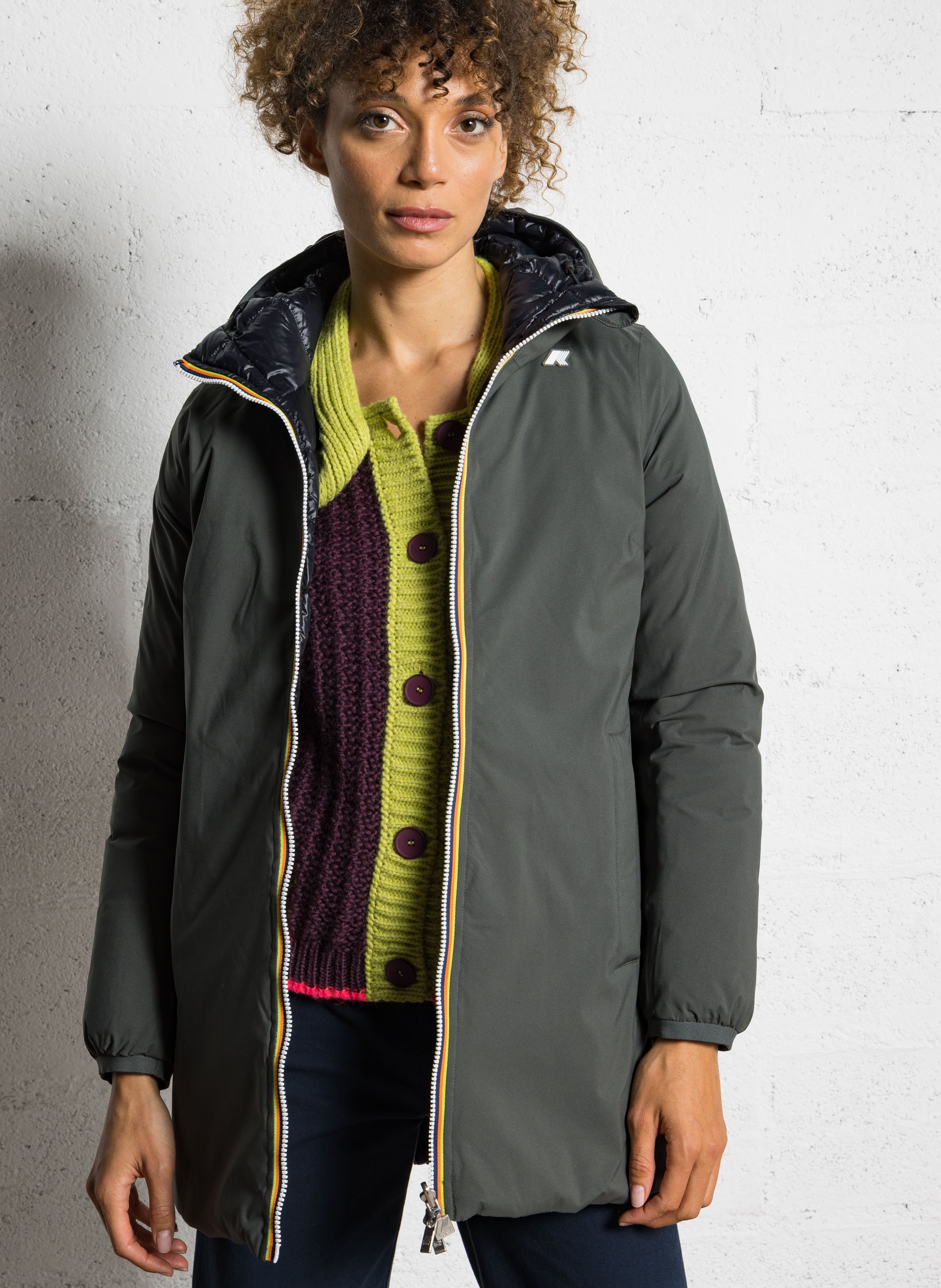 Gerade geschnittener Regenmantel mit Stehkragen K-WAY Grun