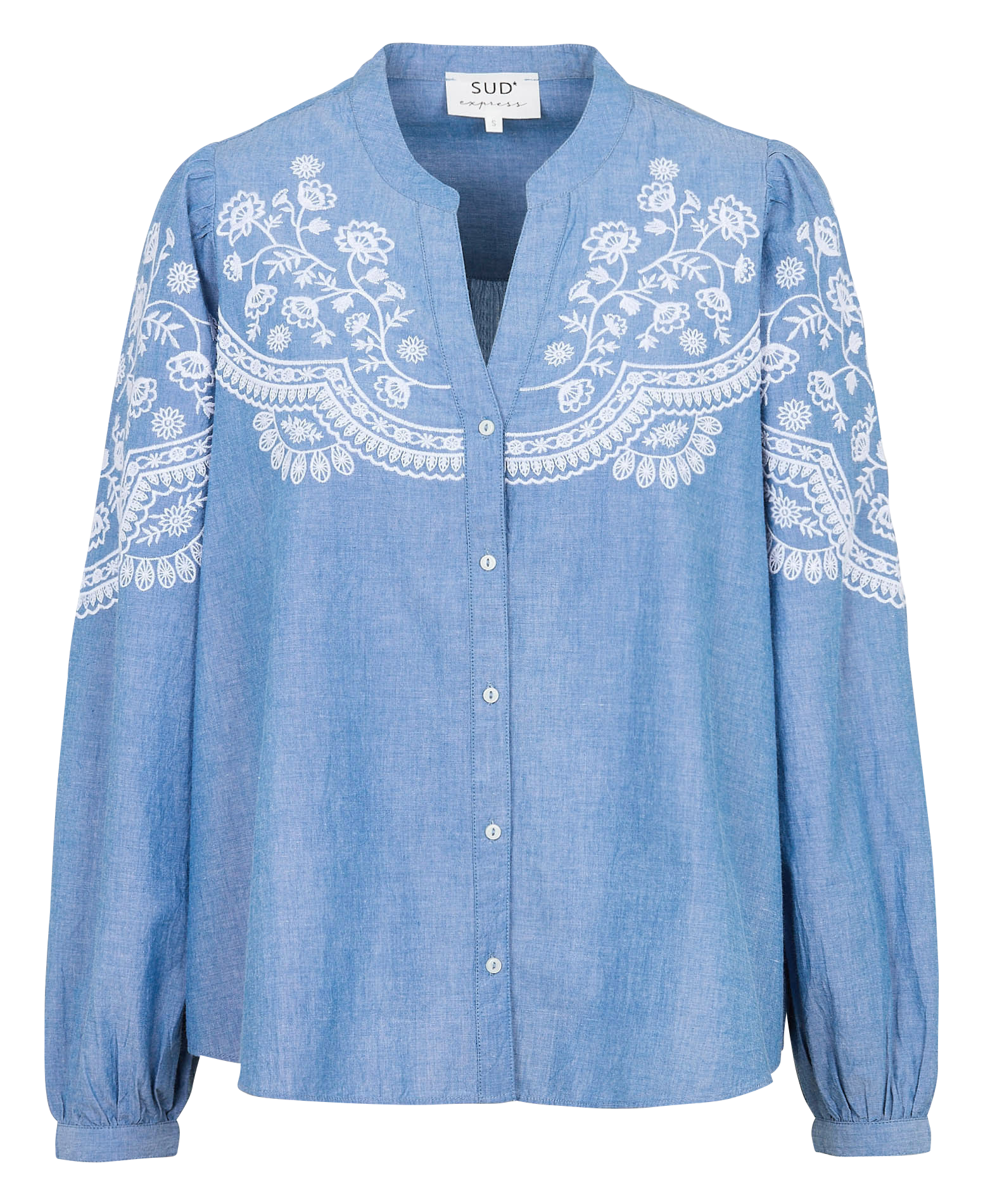 Chemisier ample col tunisien en coton SUD EXPRESS Bleu