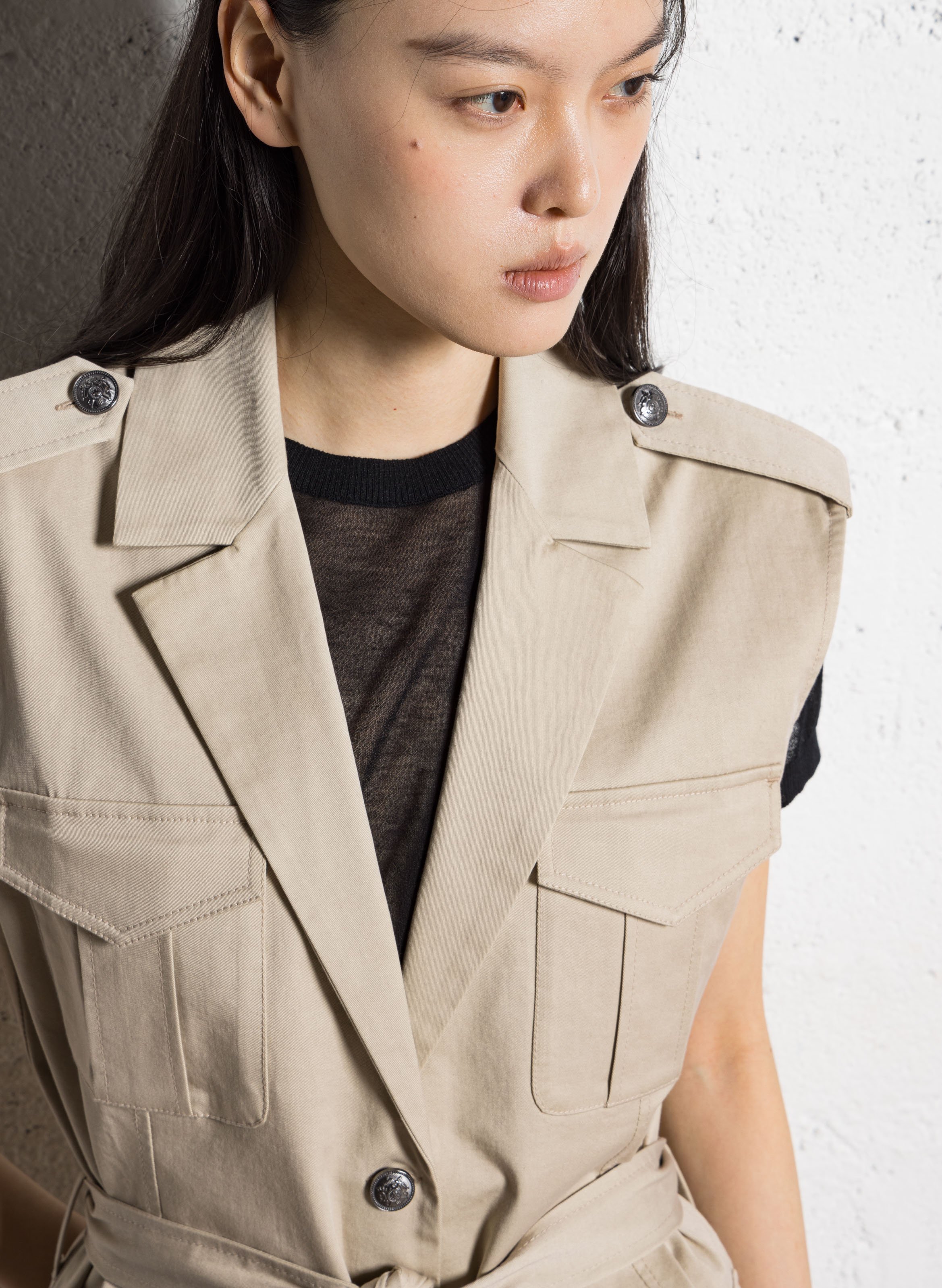 Straight safari jacket with a tailored collar in a cotton blend IKKS Beige