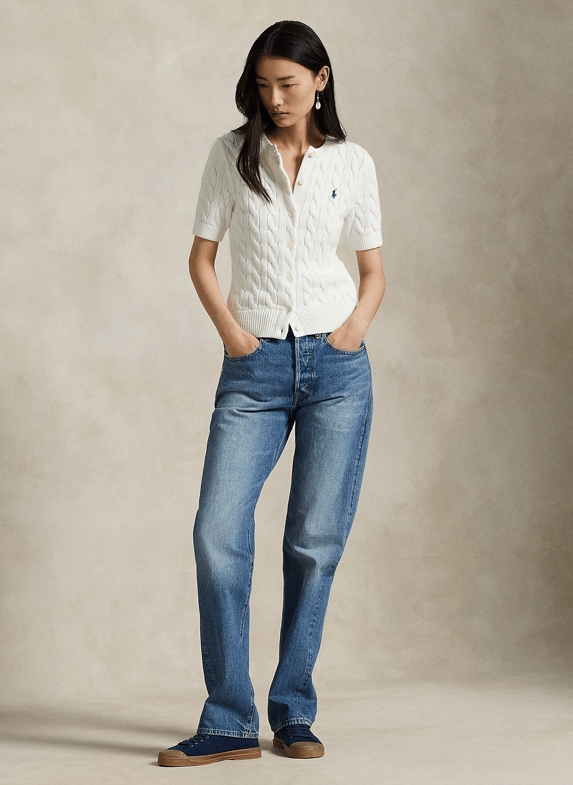 Gilet droit col rond en coton POLO RALPH LAUREN Blanc