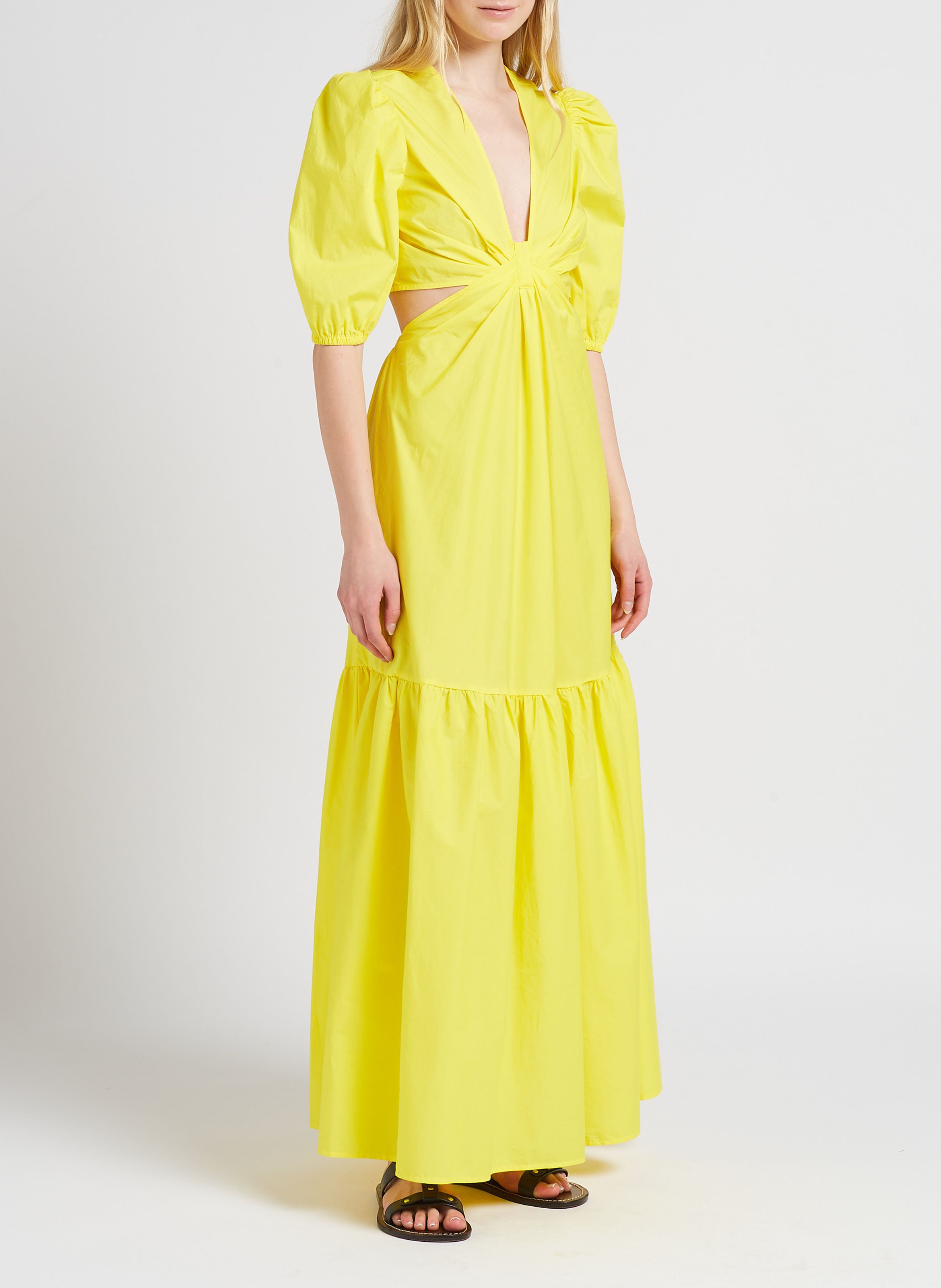 Long cotton-blend V-neck dress TWINSET Yellow