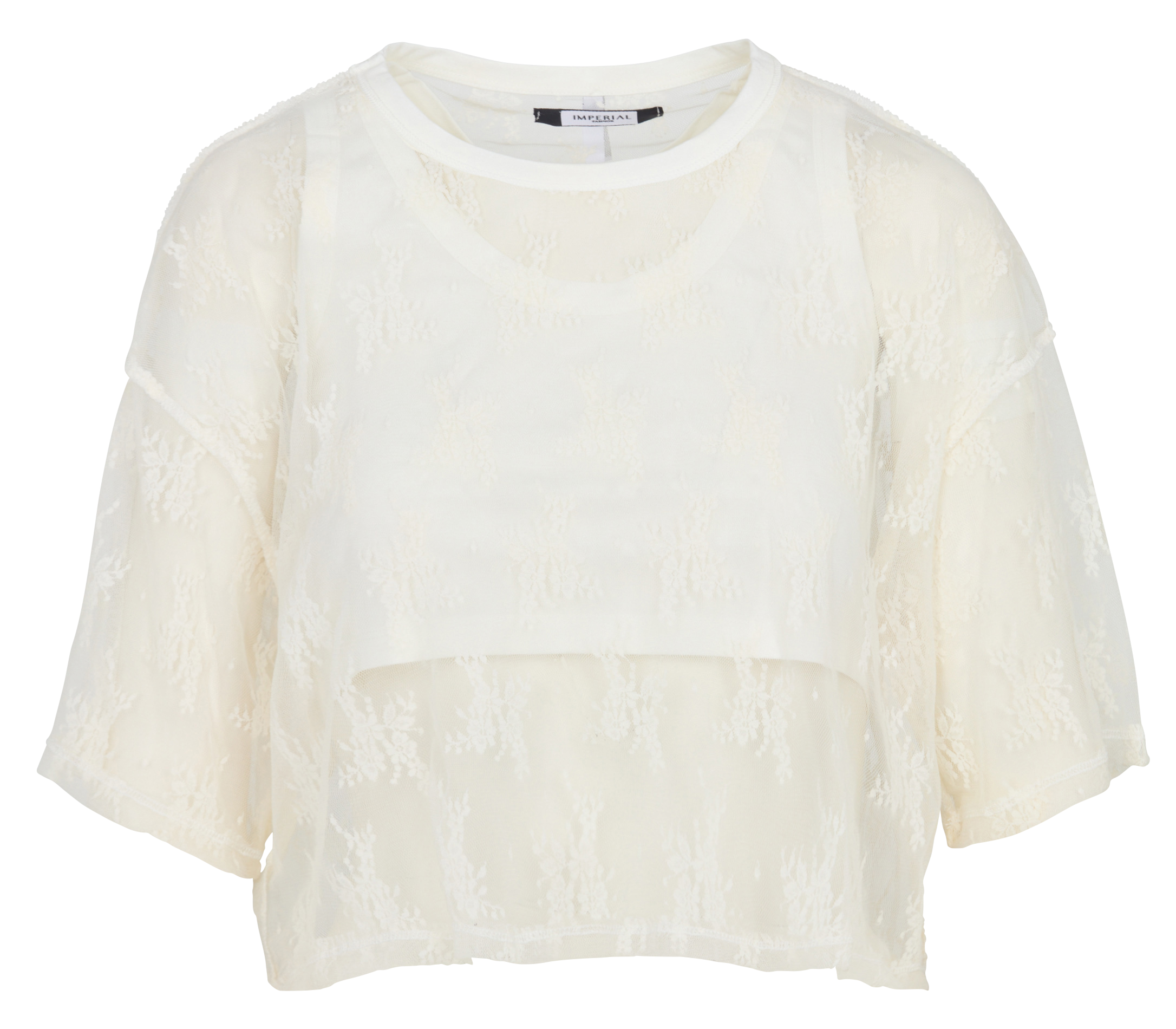 Straight round-neck lace top IMPERIAL White