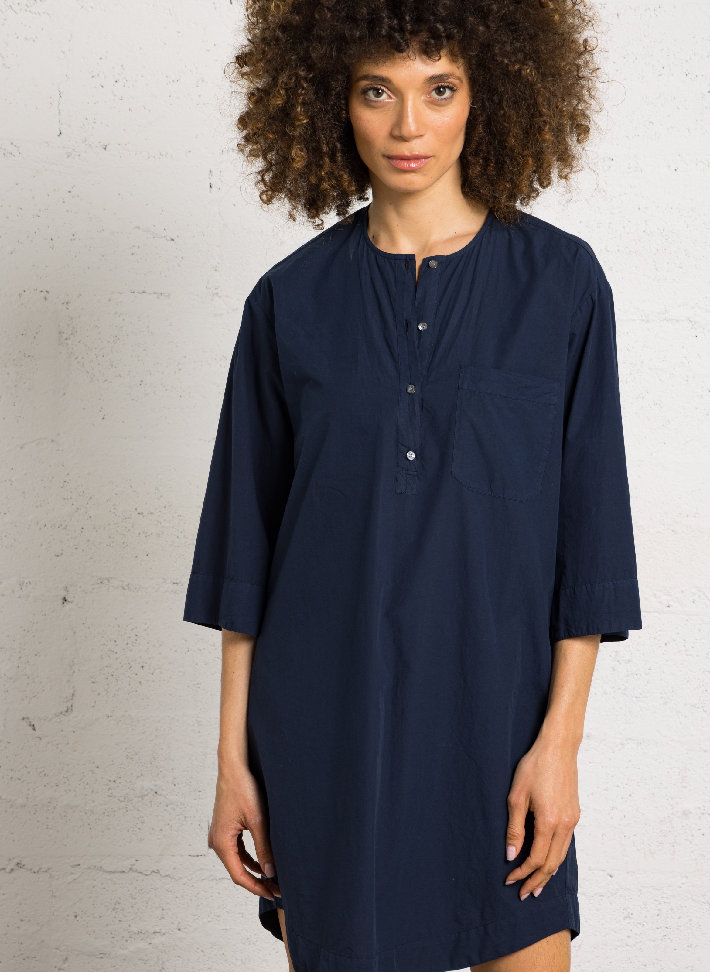 Robe courte ample col rond en coton HARTFORD Bleu