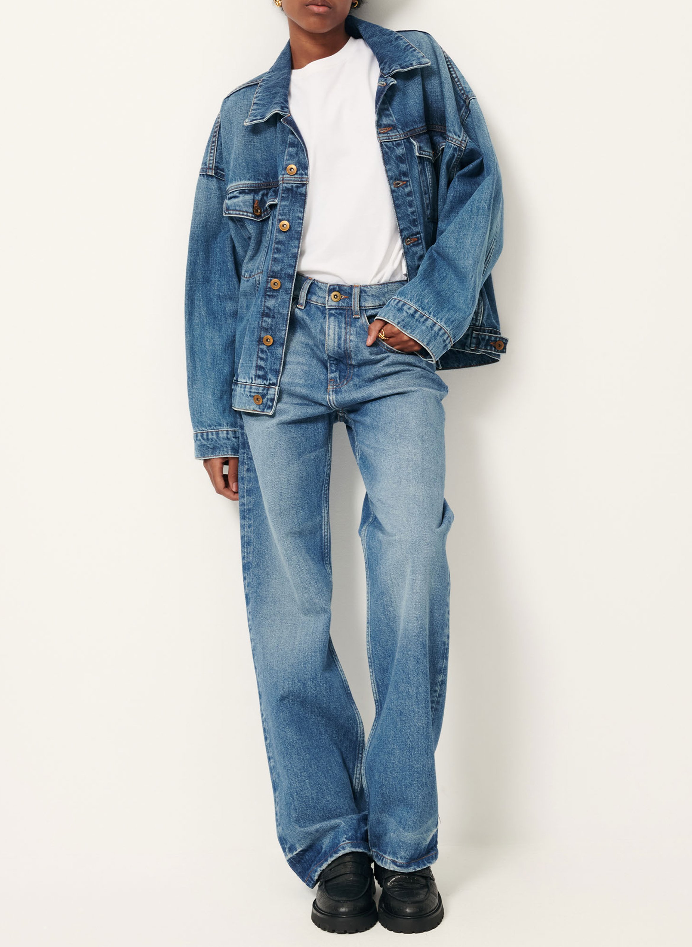 Cotton stonewashed loose-fit denim jacket SESSUN Blue