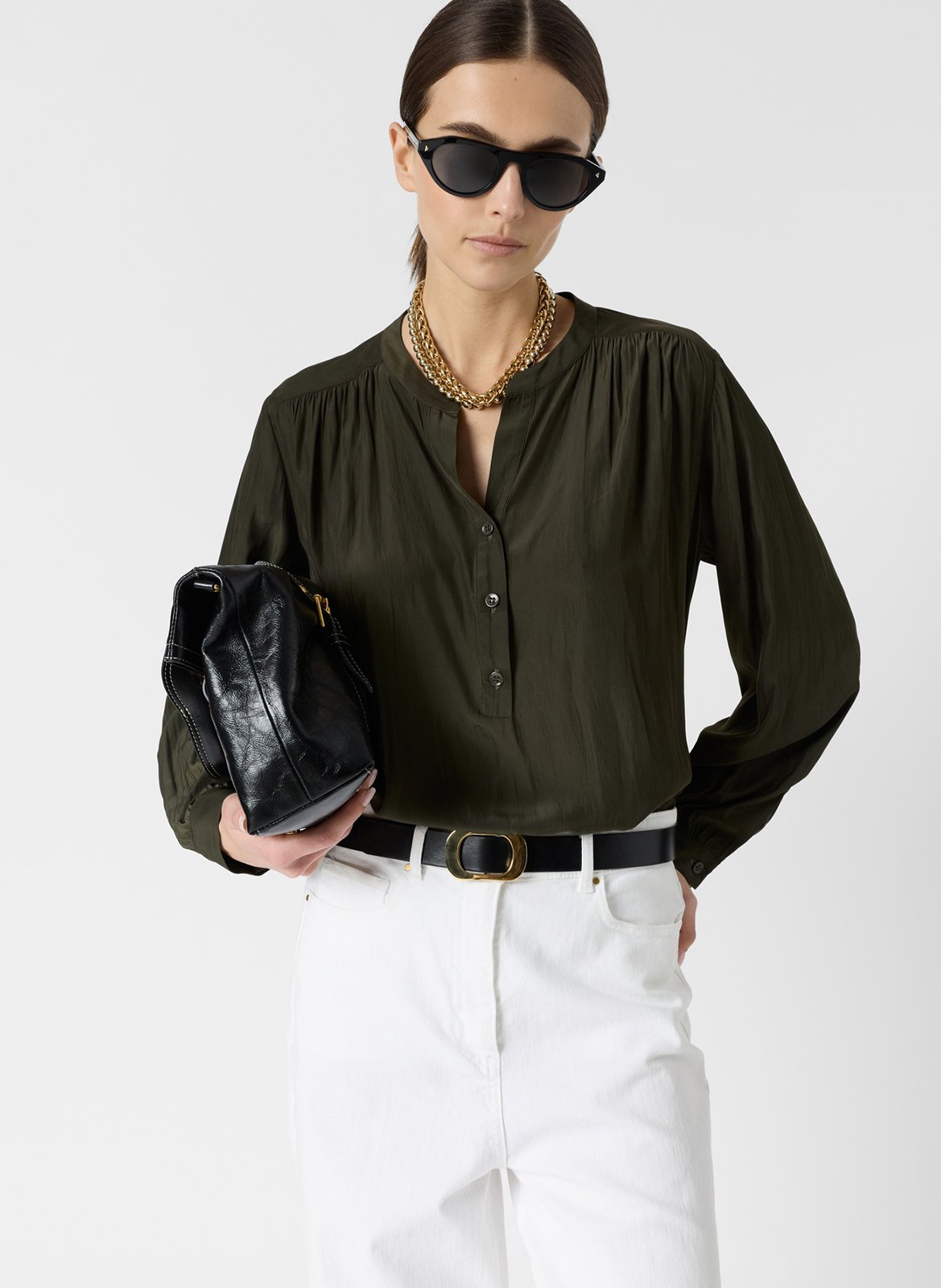 Chemisier droit col rond uni GERARD DAREL Vert