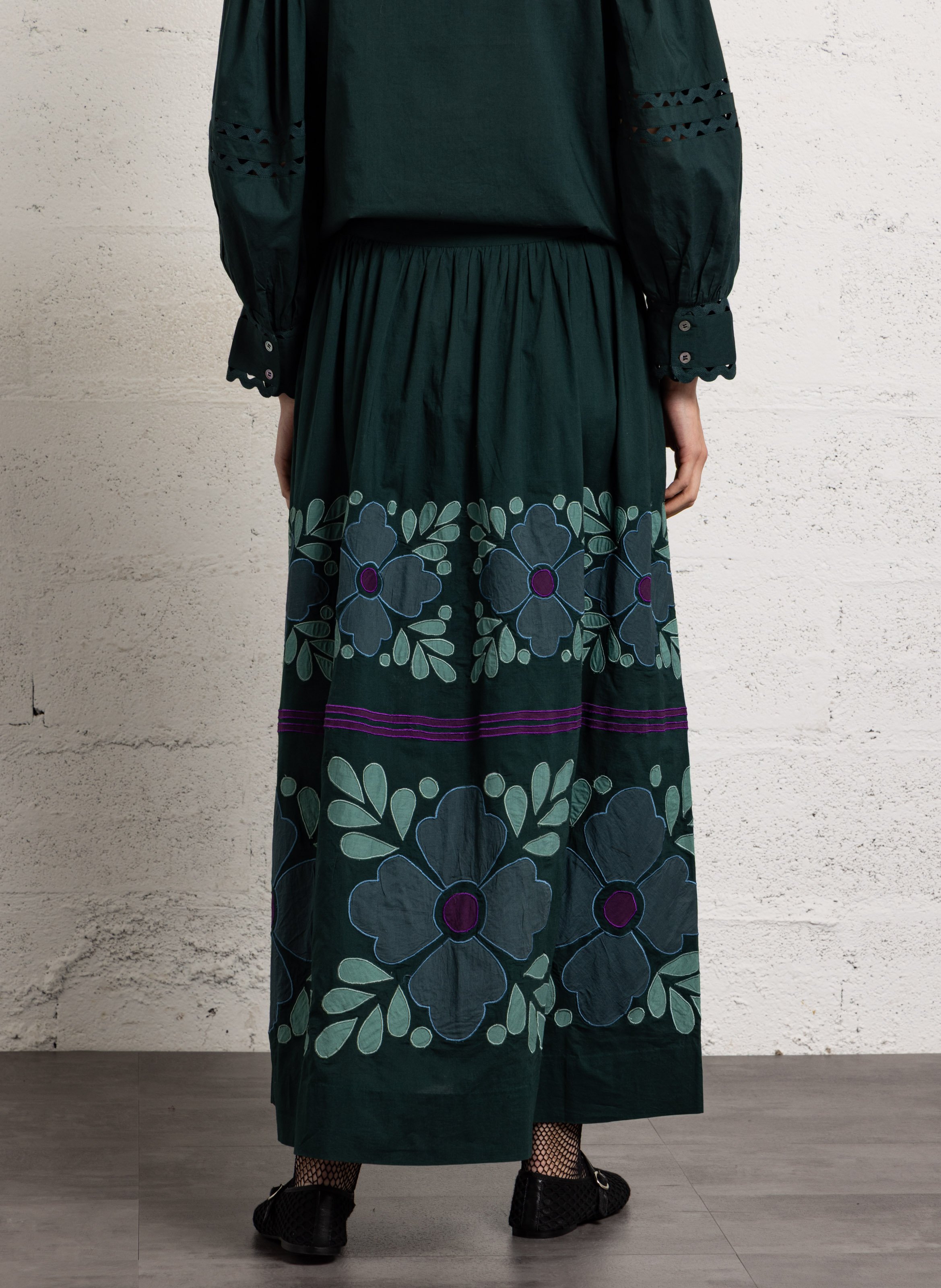 Ausgestellter Midi-Baumwollrock ANTIK BATIK Grun