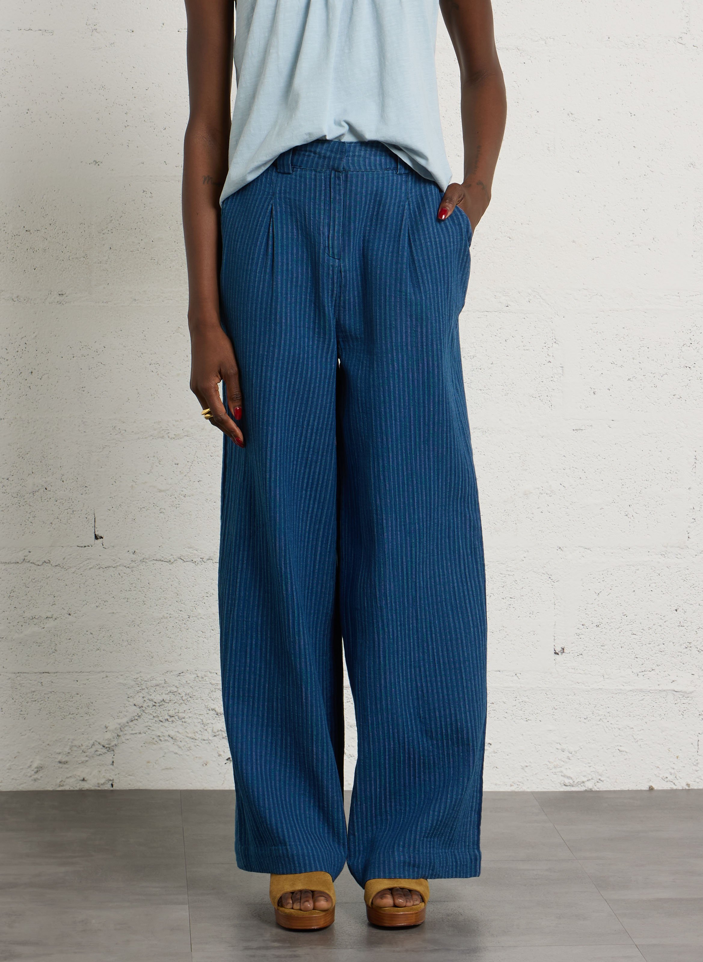 Wide striped cotton trousers MAISON 123 Blue