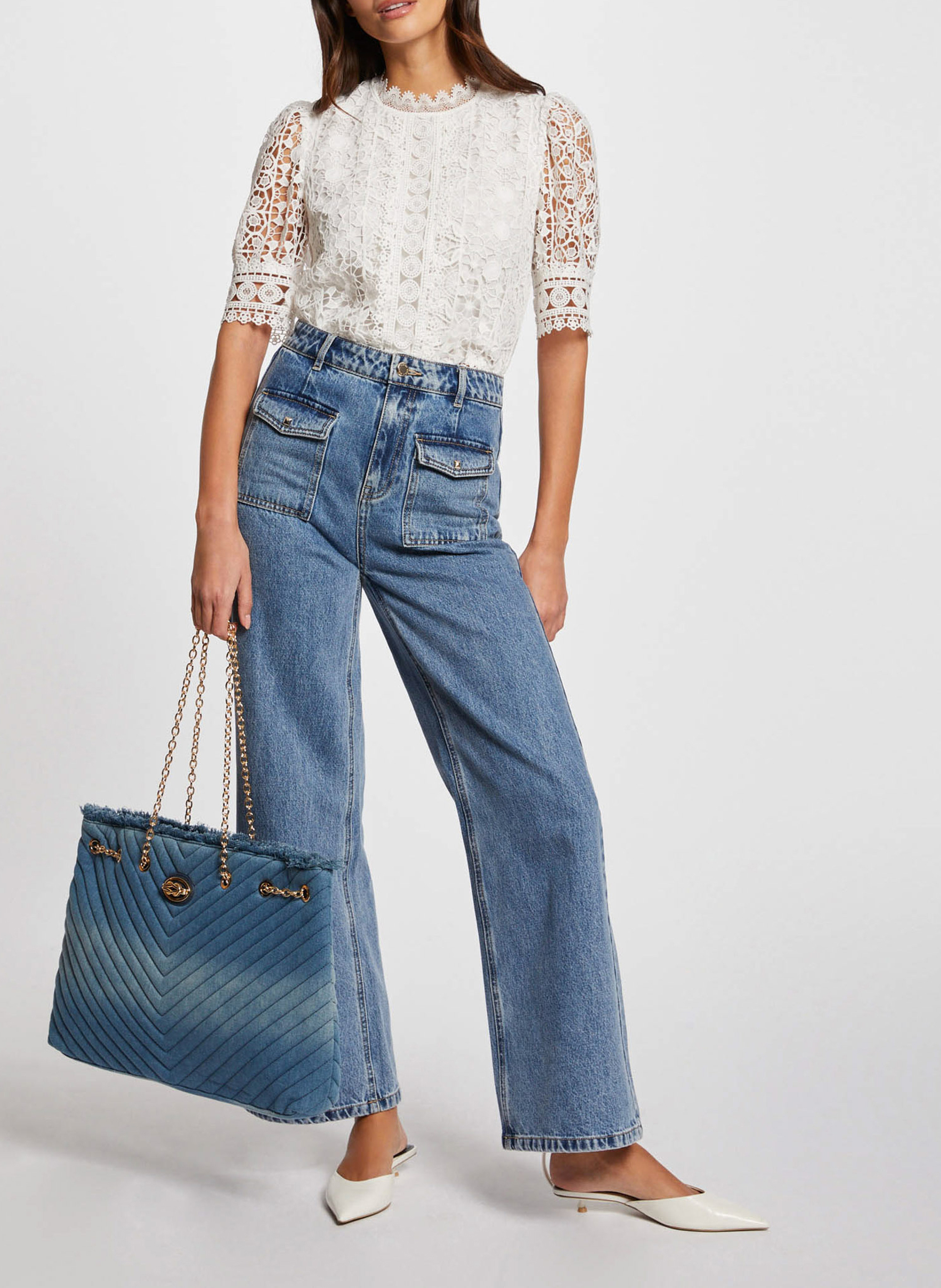 Top col victorien en dentelle  MORGAN Blanc