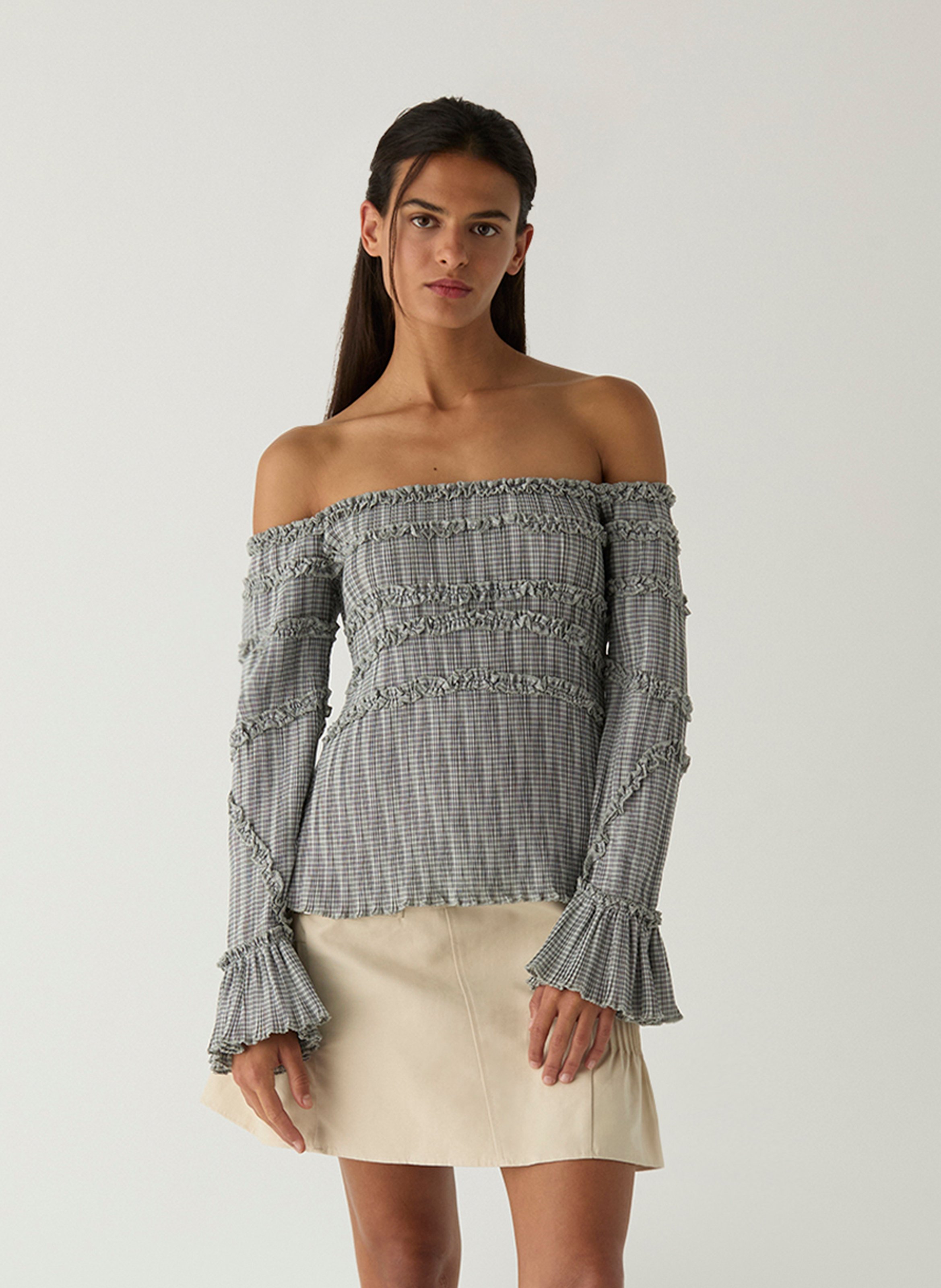 Straight cut off-the-shoulder top with print LAAGAM Grey