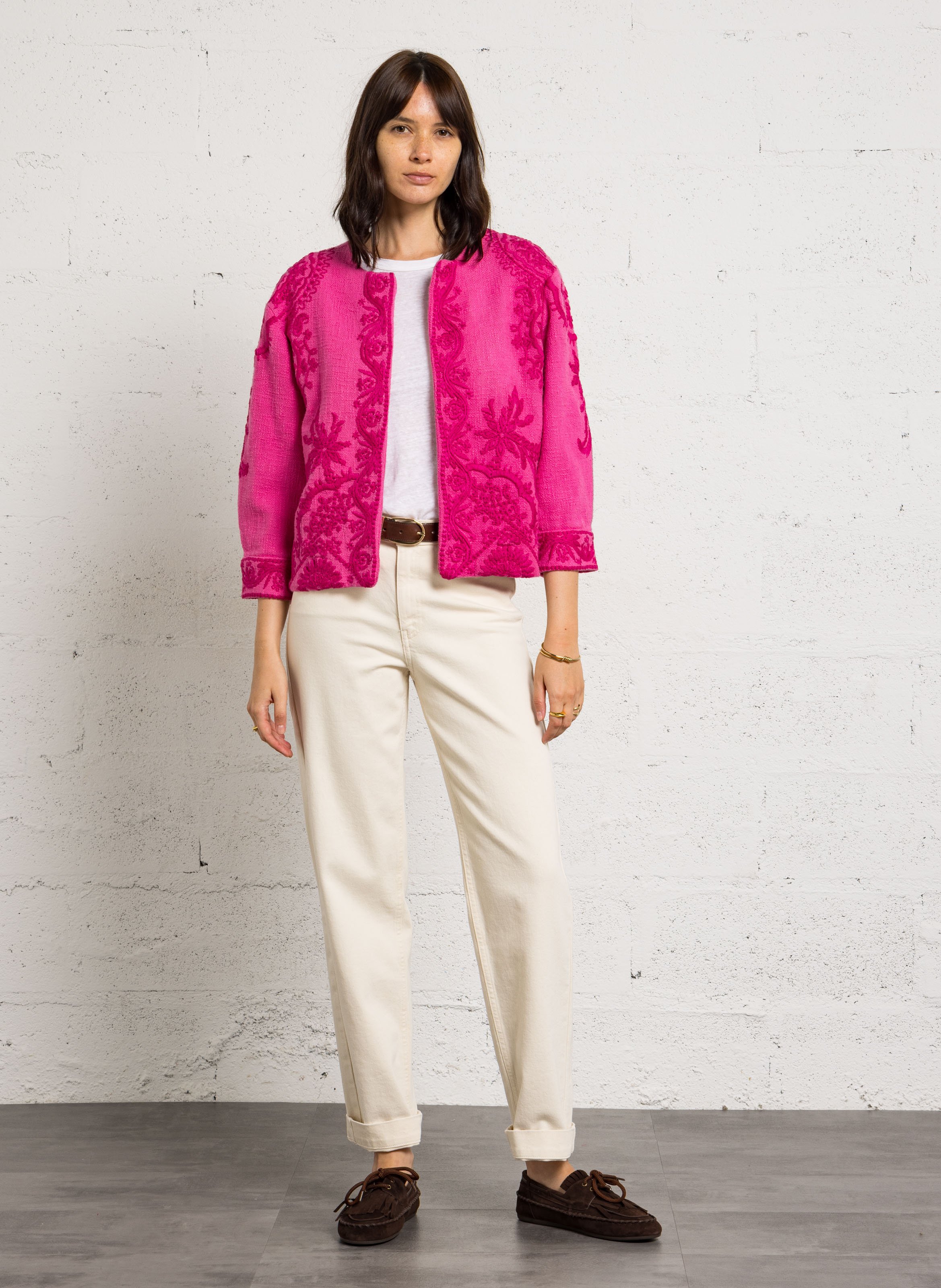 Veste courte droite brodée MAISON 123 Rose